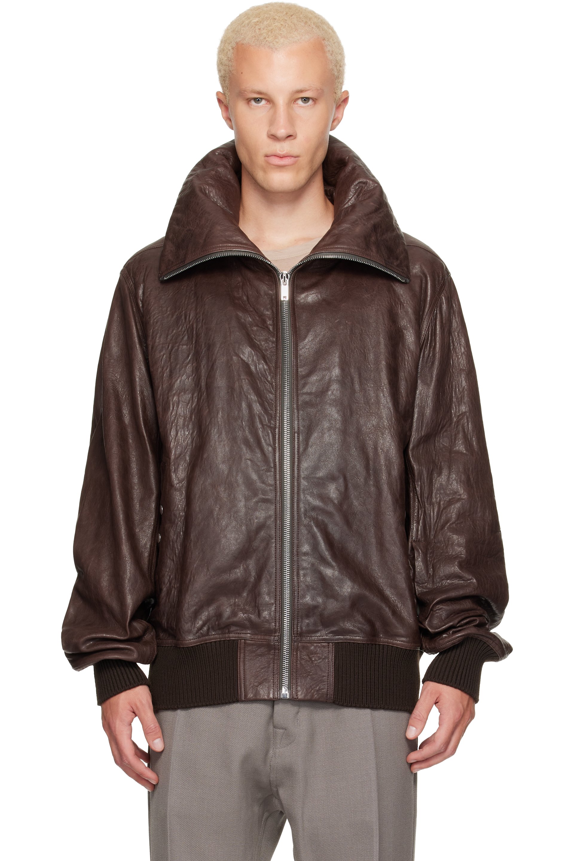 Rick Owens - Brown Tower Dracuflight Leather Jacket