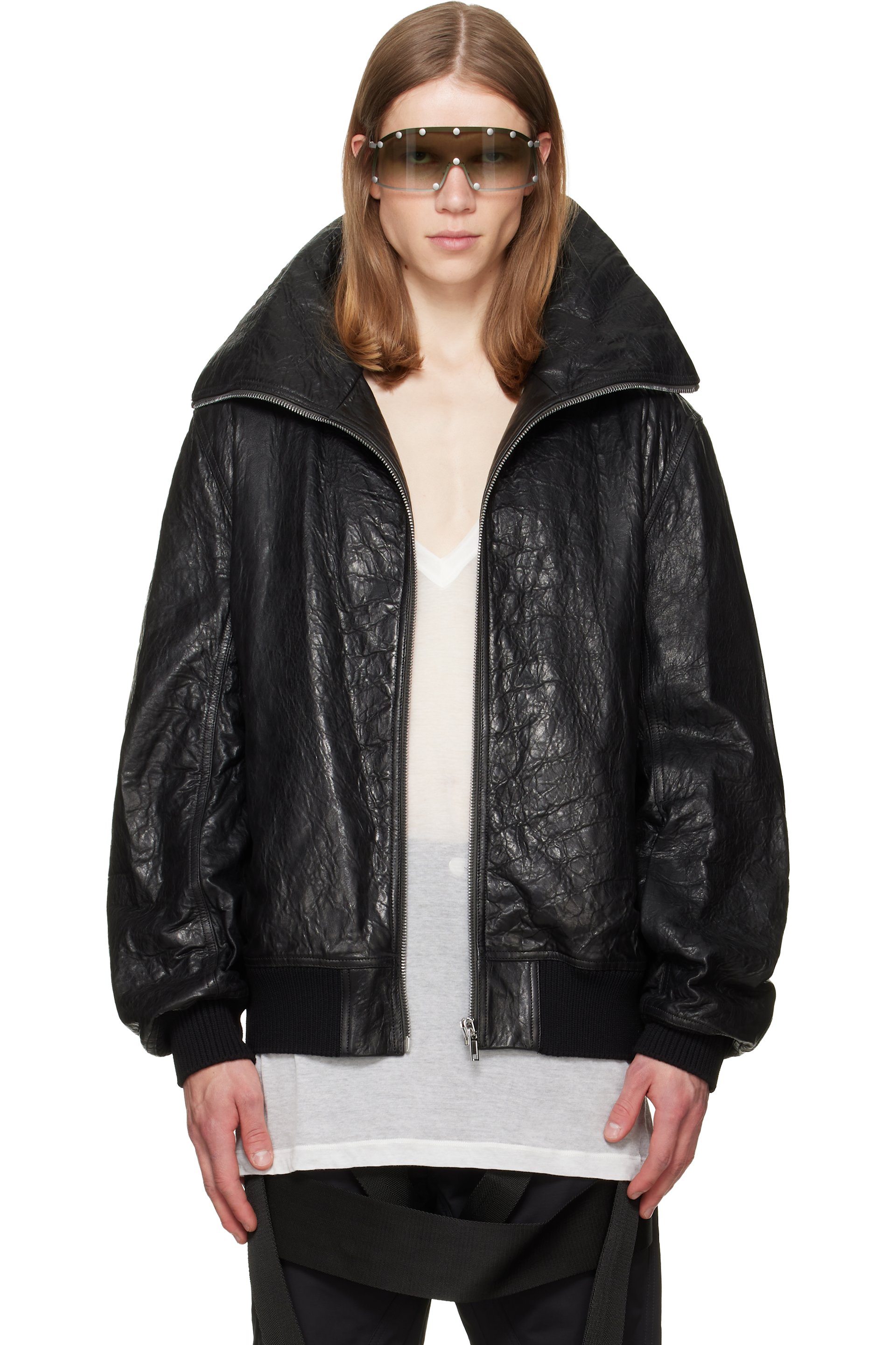 Rick Owens - Black Tower Dracuflight Leather Jacket