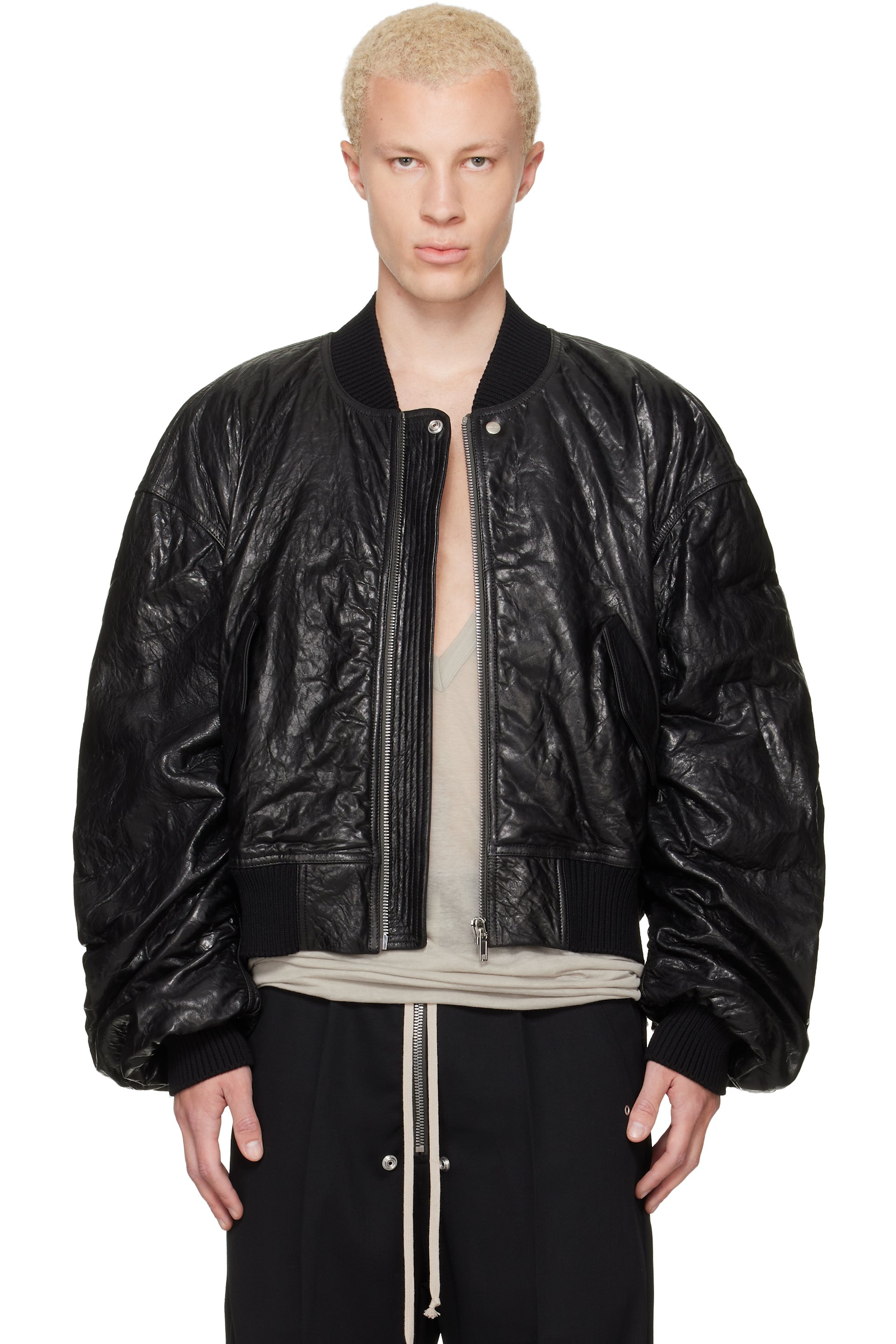 Rick Owens - Black Tower Secchia Flight Leather Bomber Jacket