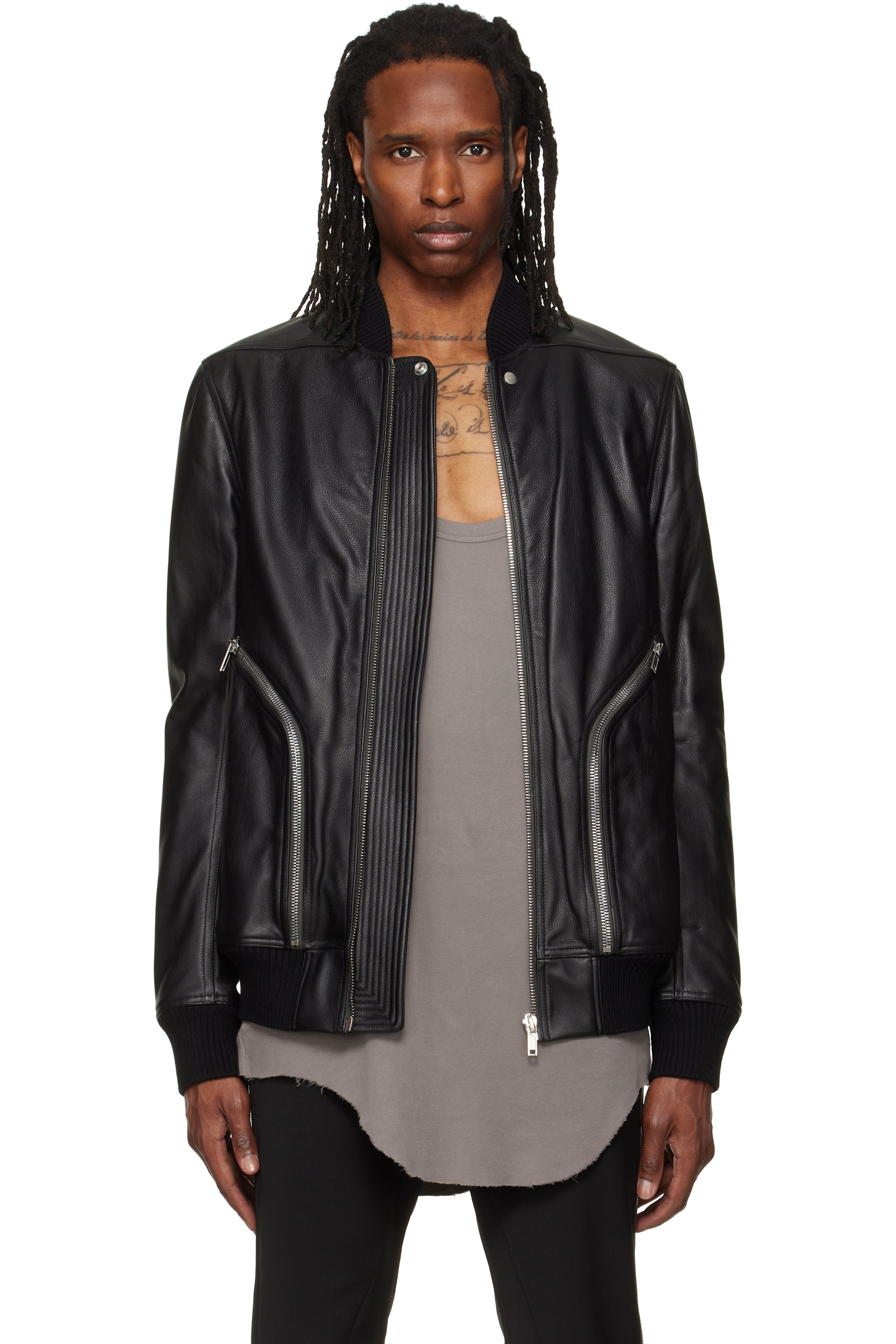 Rick Owens - Black Heizer Leather Flight Jacket