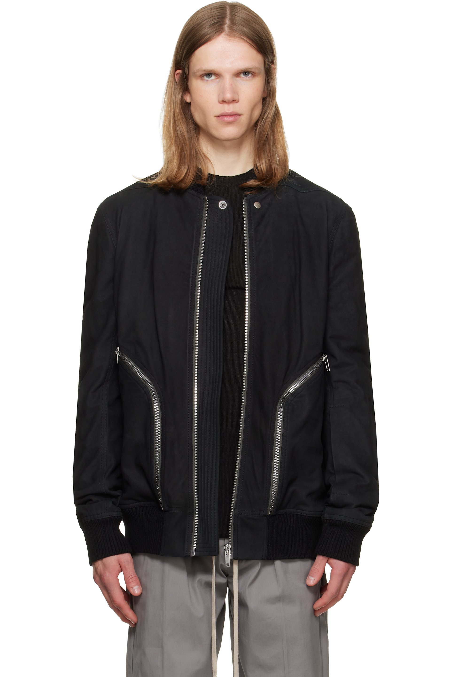 Rick Owens - Black Tower Heizer Flight Suede Bomber Jacket