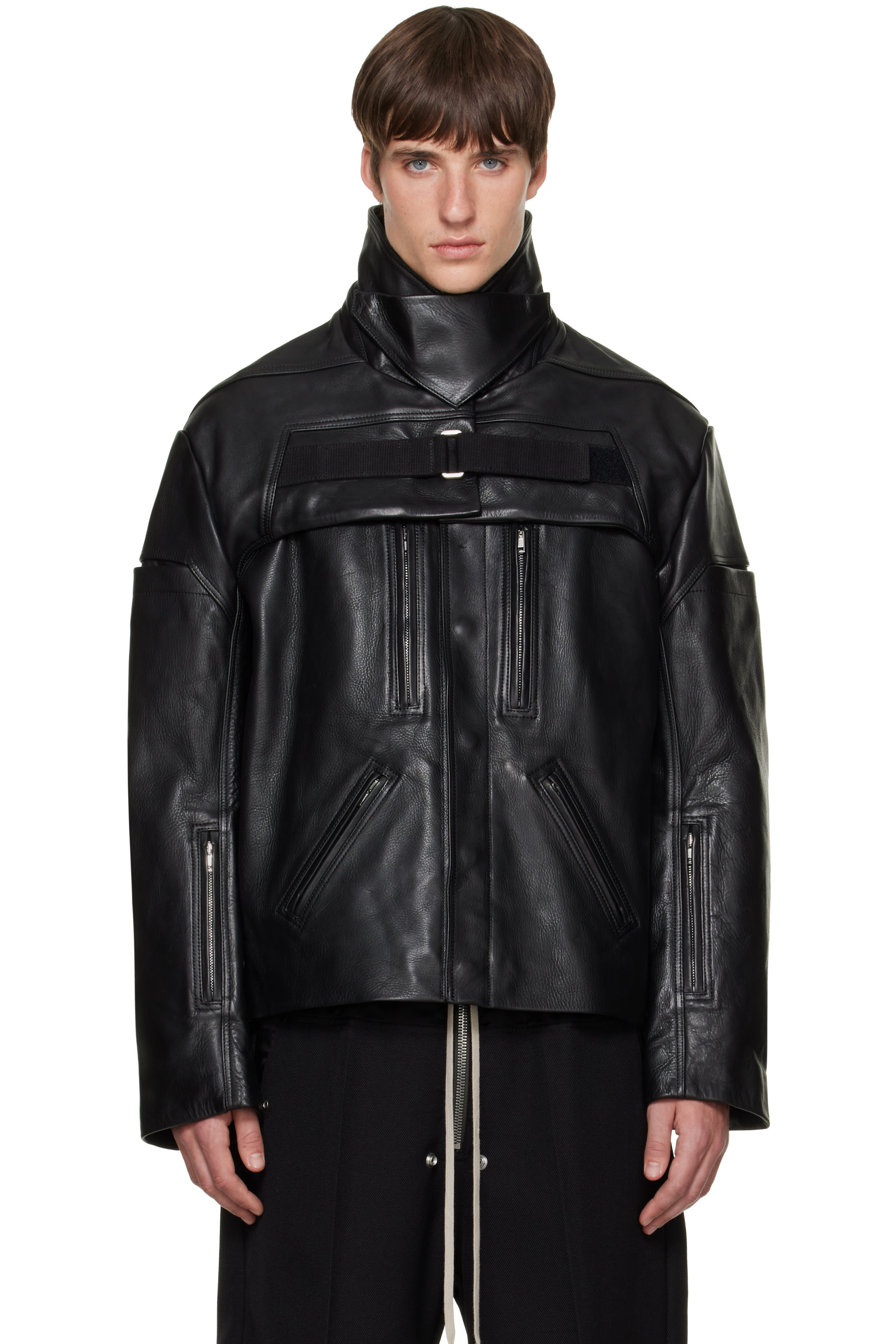 Rick Owens - Black Tower 2 Piece Leather Mac Jacket & Vest