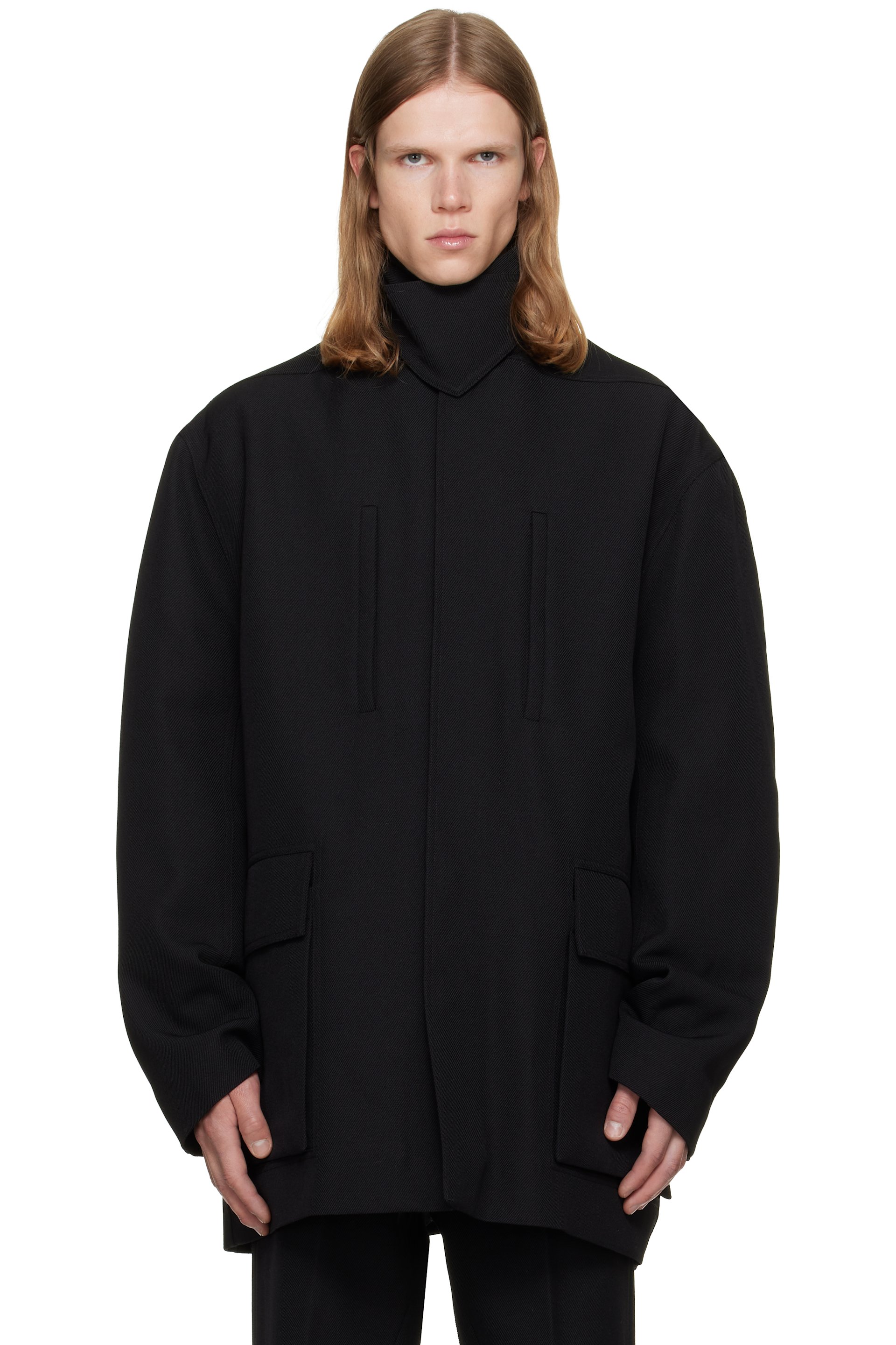 Rick Owens - Black Tower Collared Mac Coat