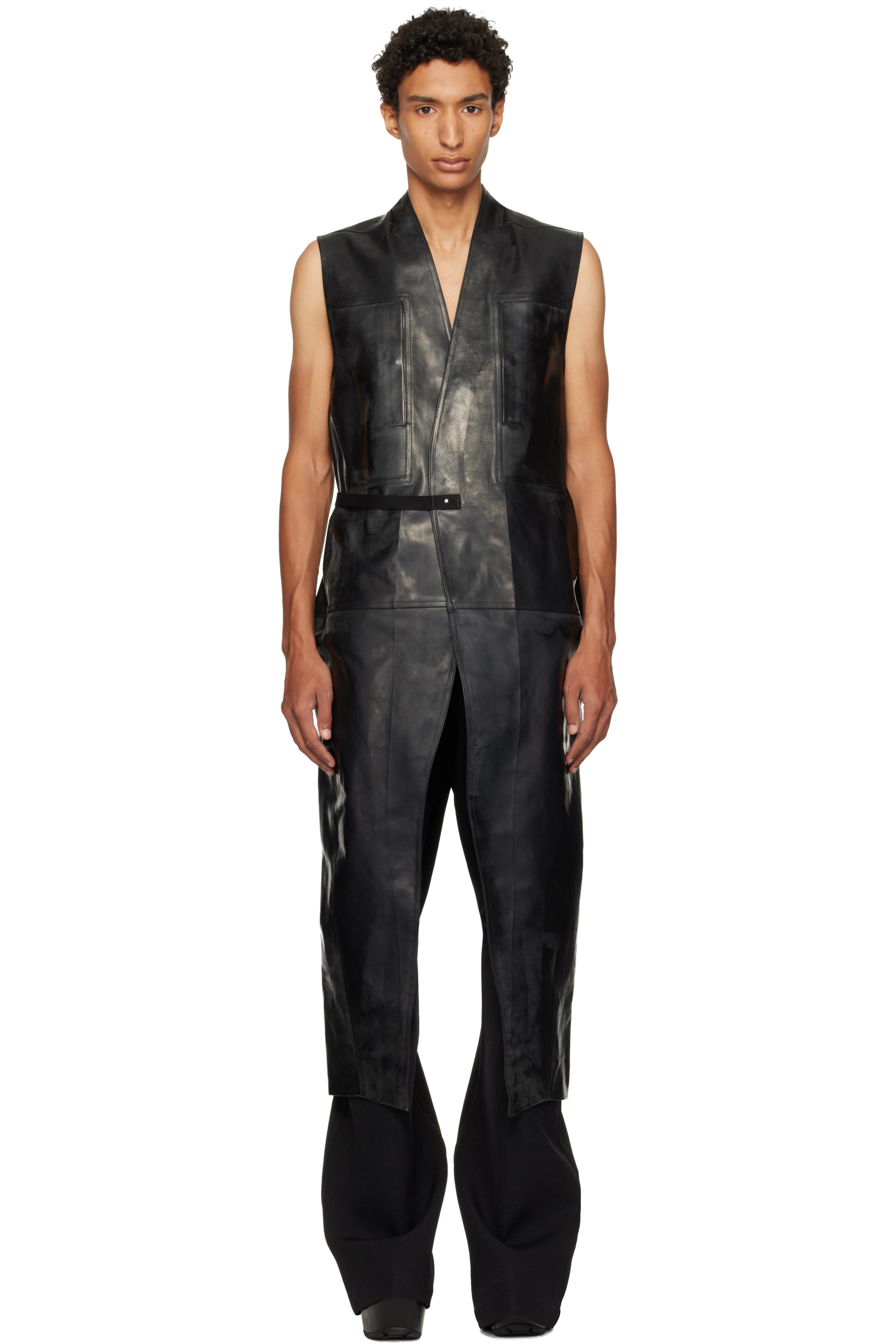 Rick Owens - Black Tower Long Lab Leather Vest