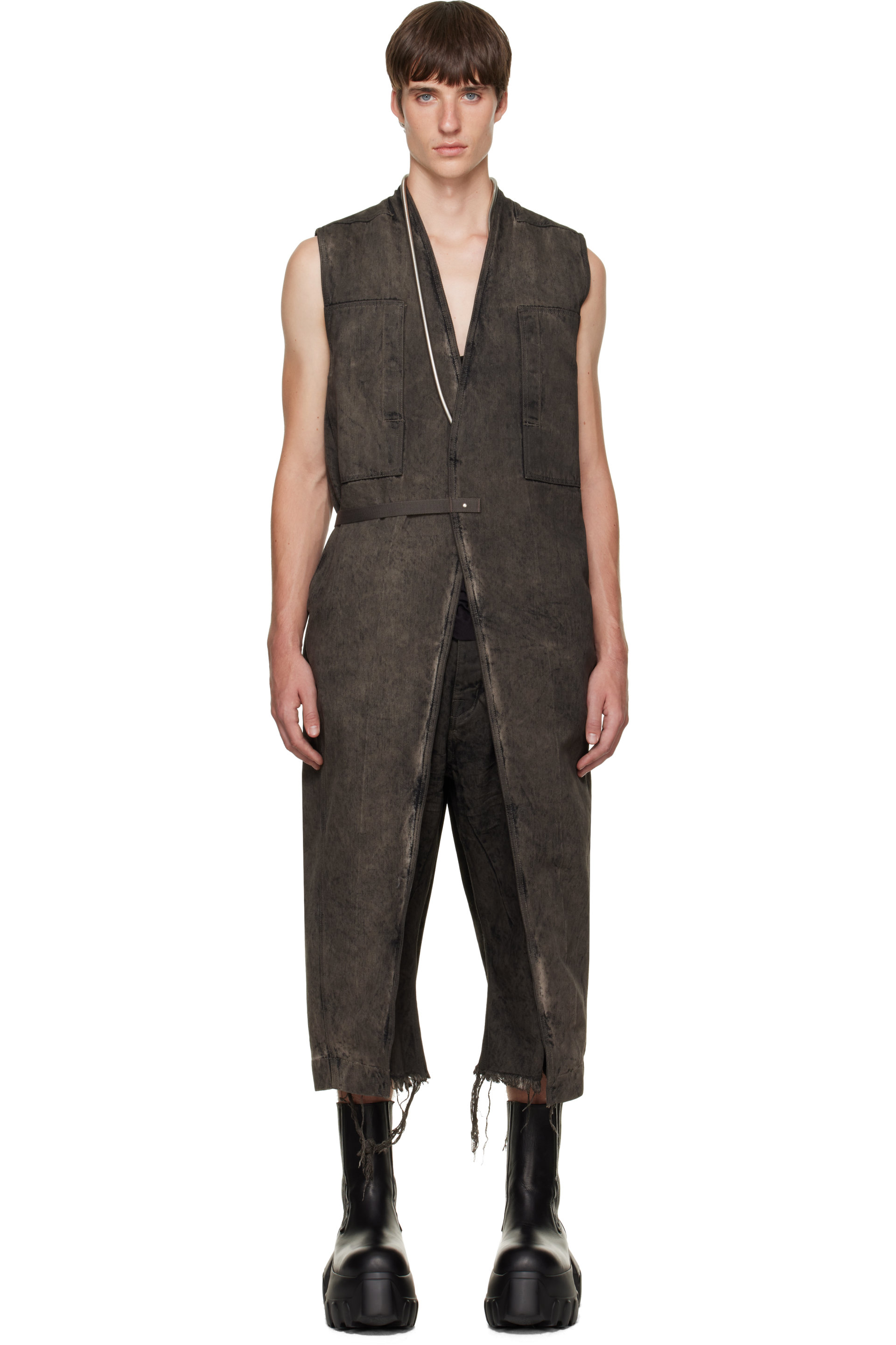 Rick Owens - Gray Tower Long Lab Denim Vest