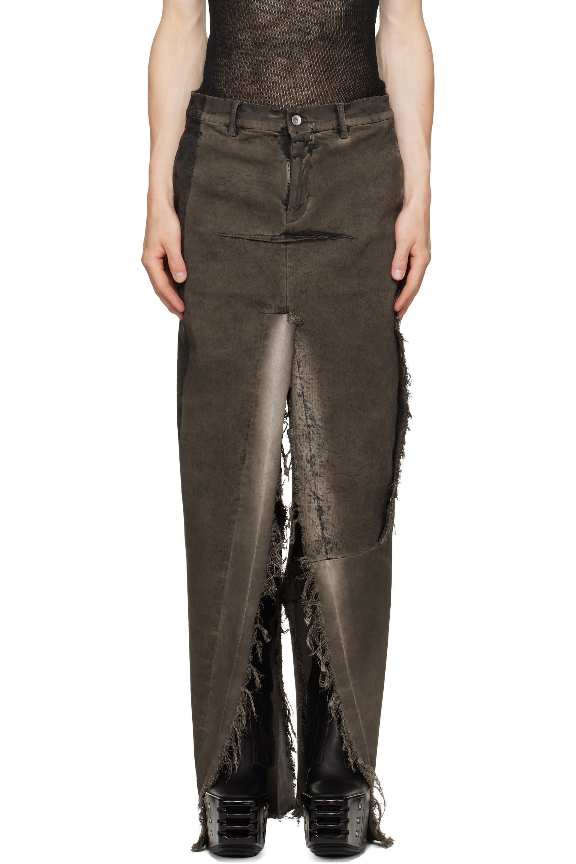 Rick Owens - Jupe longue grise en denim à fentes - Tower