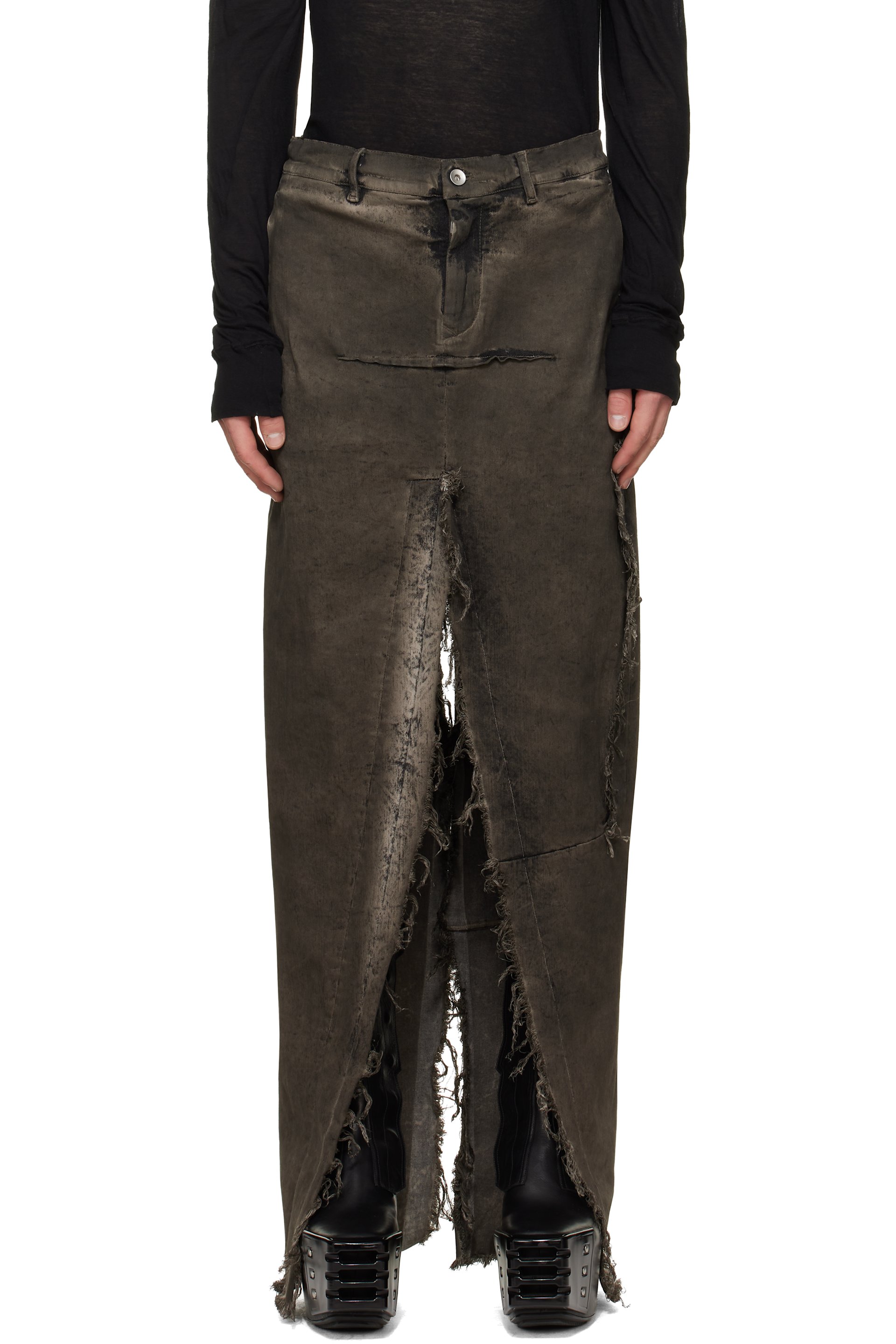 Rick Owens - Jupe longue grise en denim à fentes - Tower