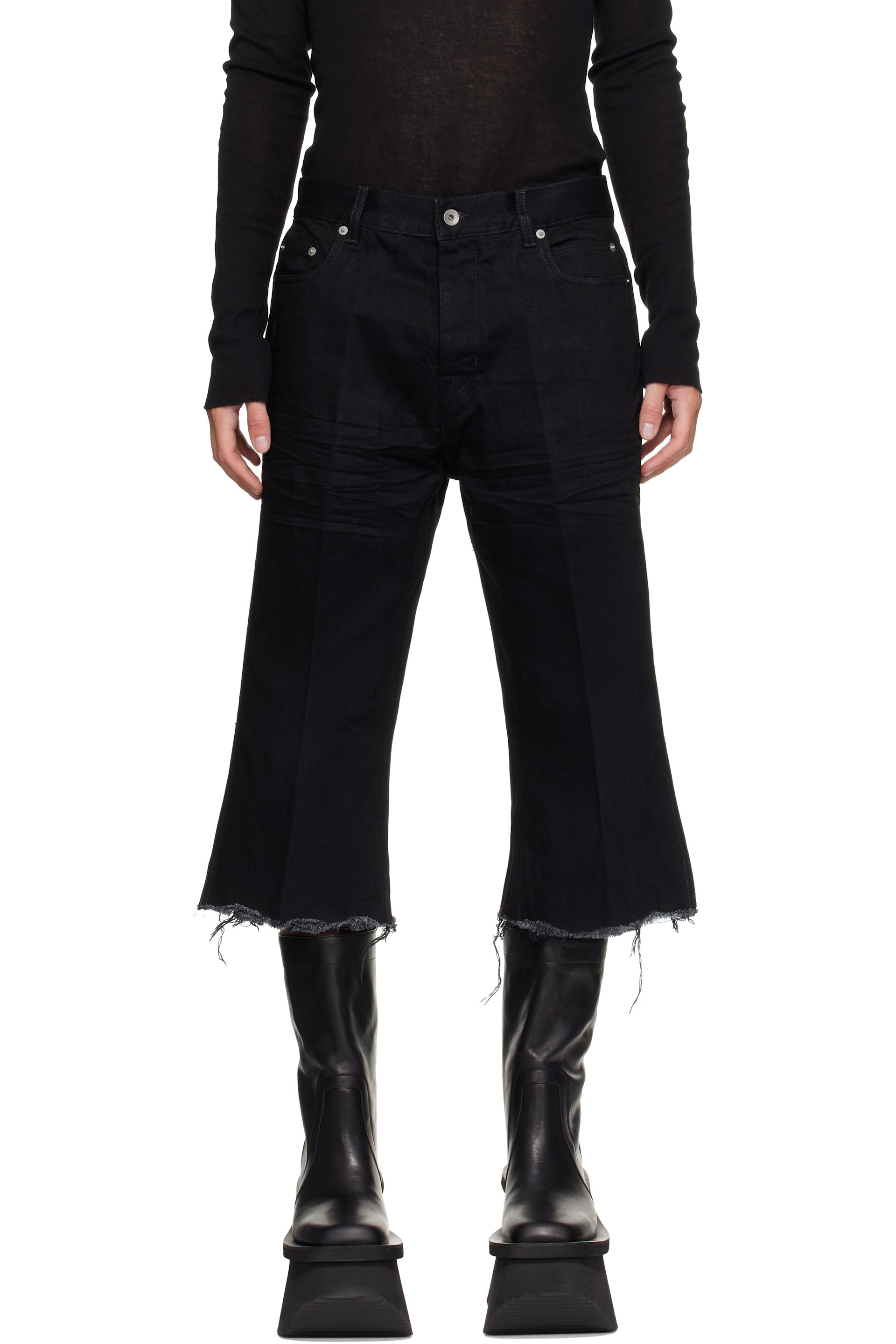 Rick Owens - Black Tower Bolan Cutoff Jeans
