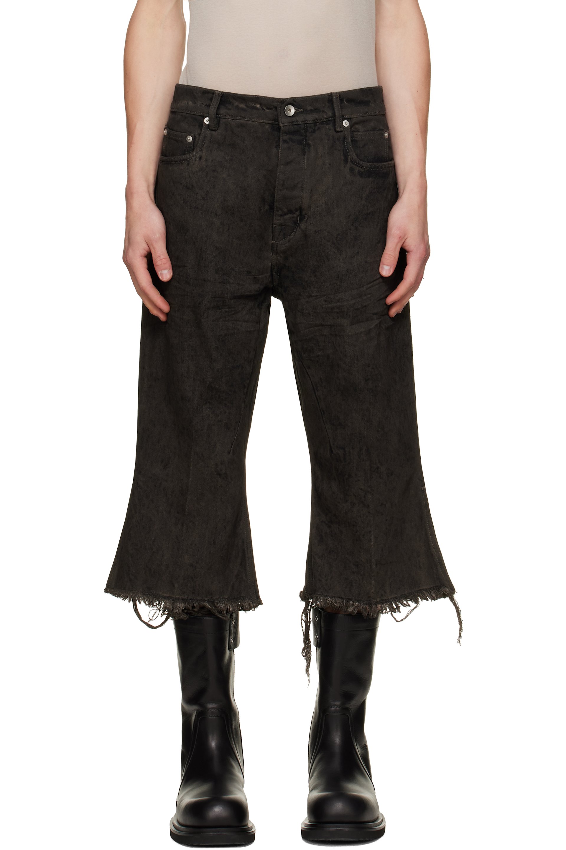 Rick Owens - Black Tower Bolan Cutoff Jeans