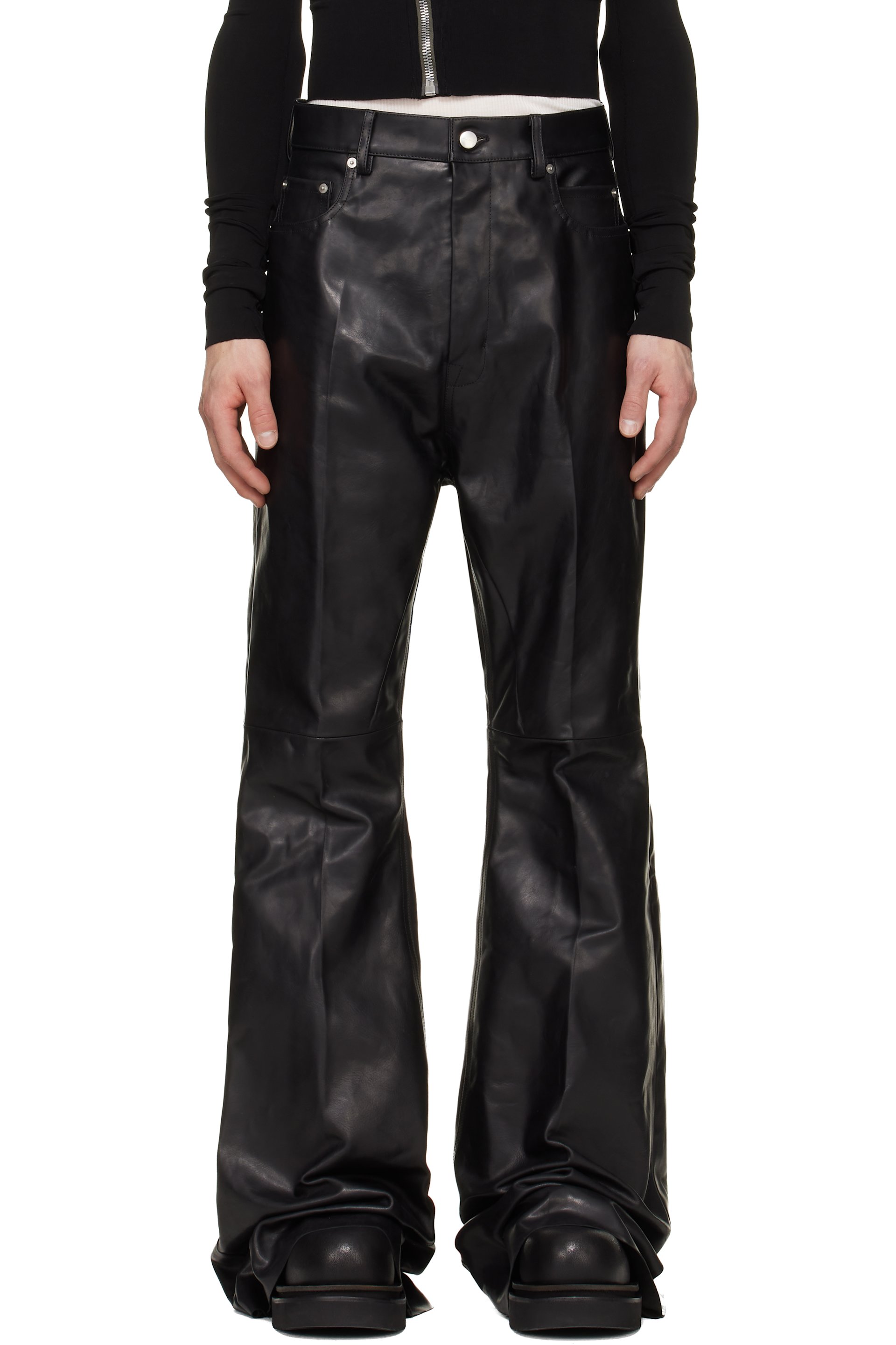 Rick Owens - Pantalon semi-évasé Bolan noir en cuir - Tower