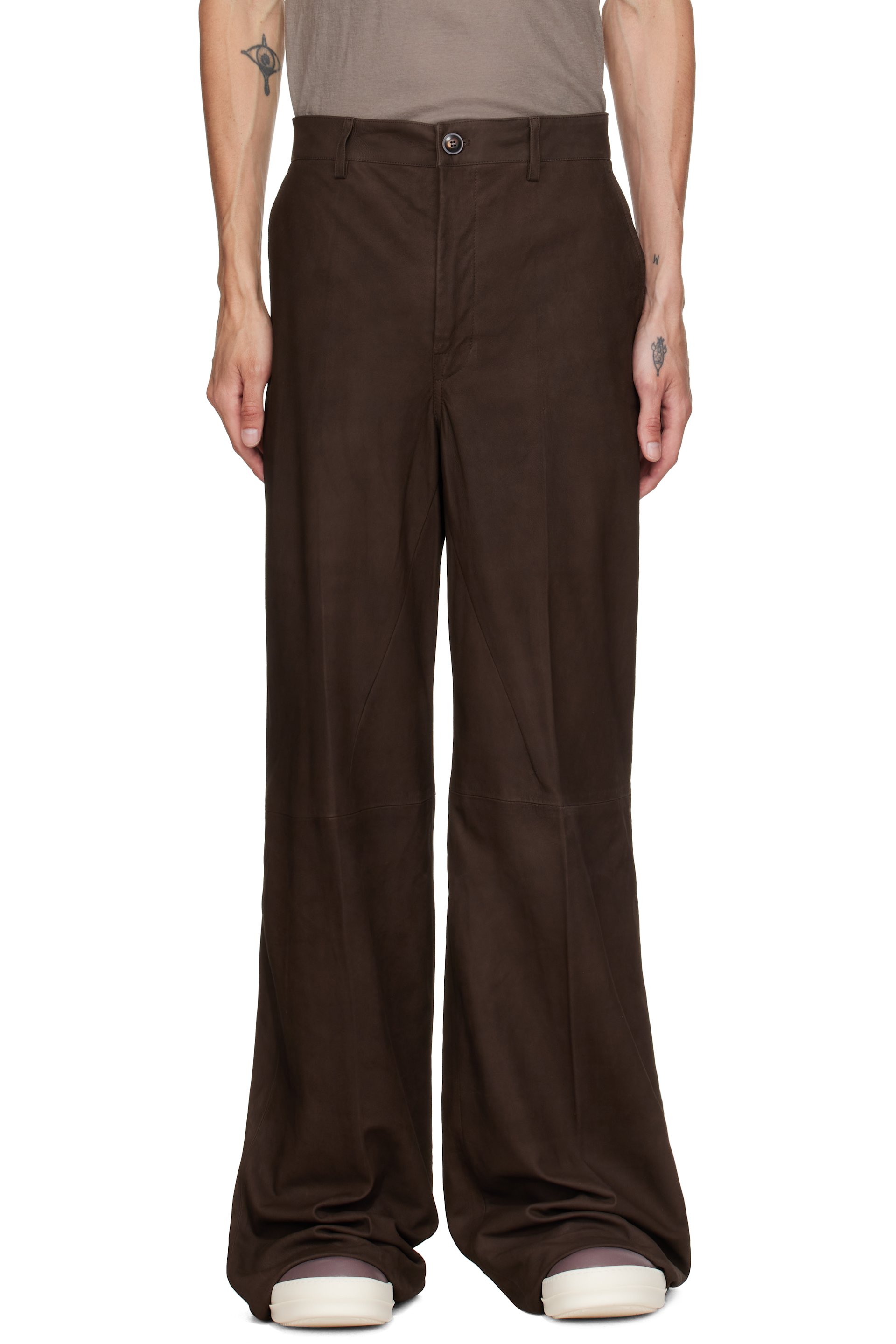 Rick Owens - Pantalon de travail brun en cuir