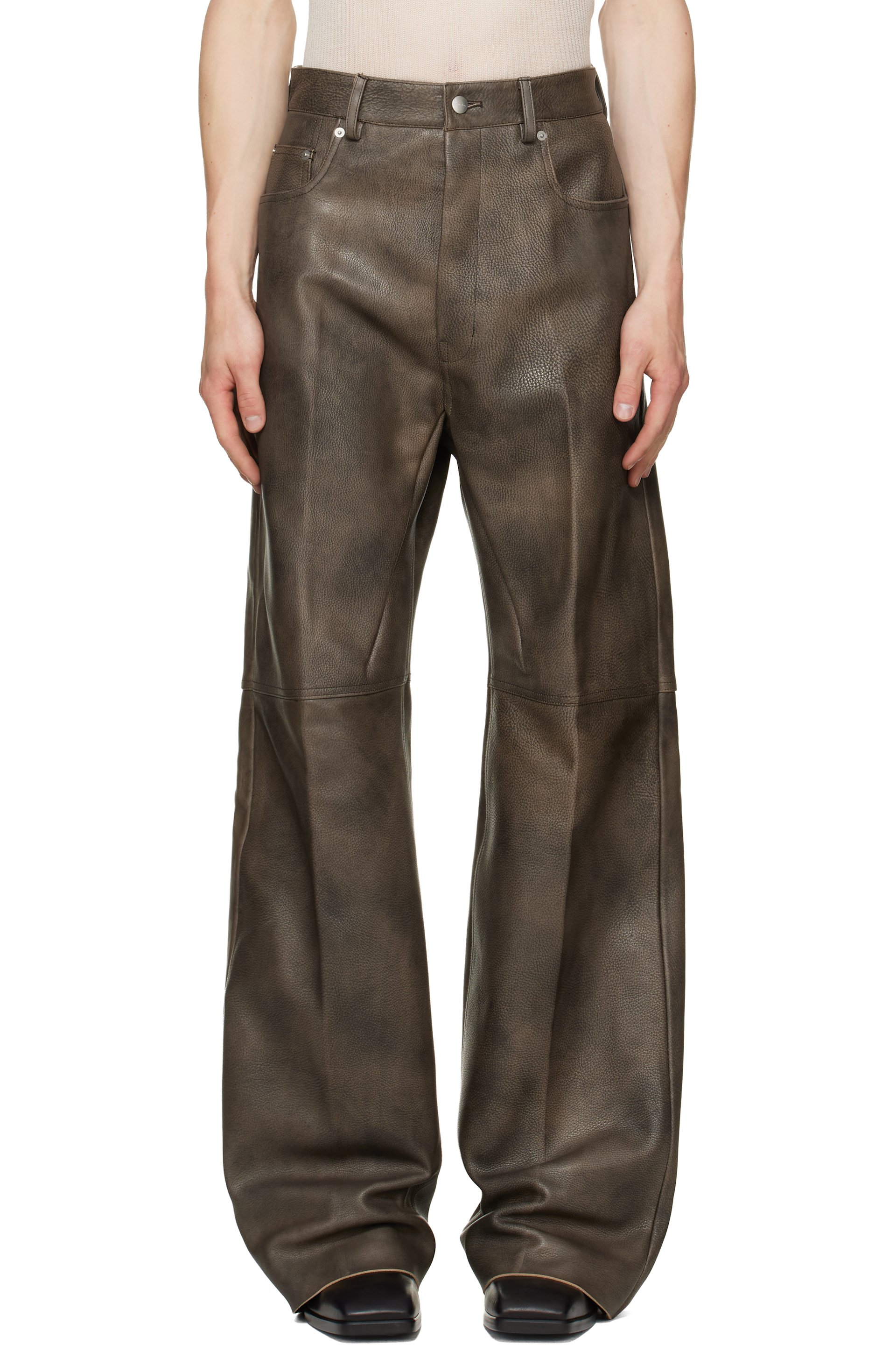 Rick Owens - Pantalon Geth brun en cuir - Tower