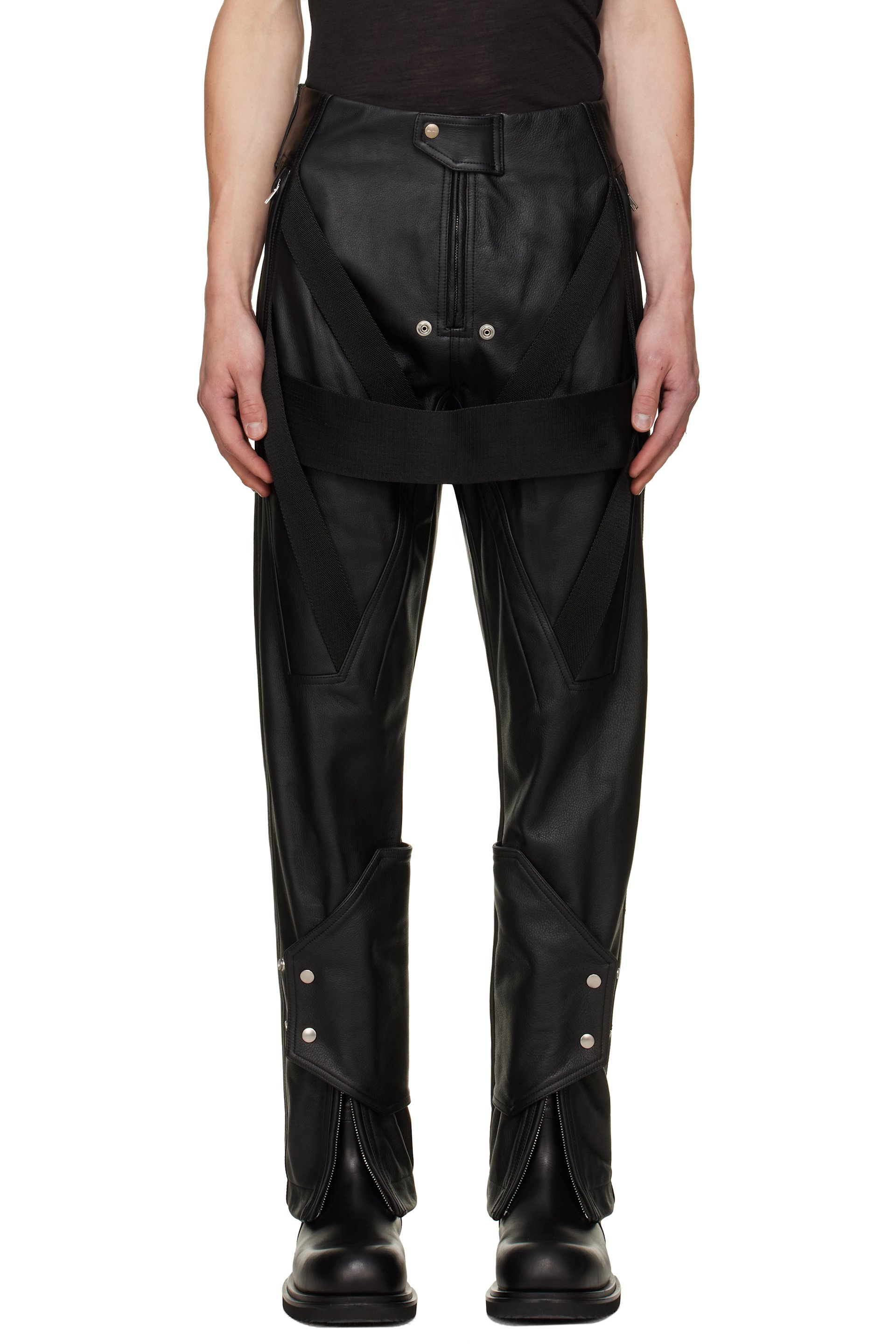Rick Owens - Black Tower Megastrapped Motopants Leather Pants