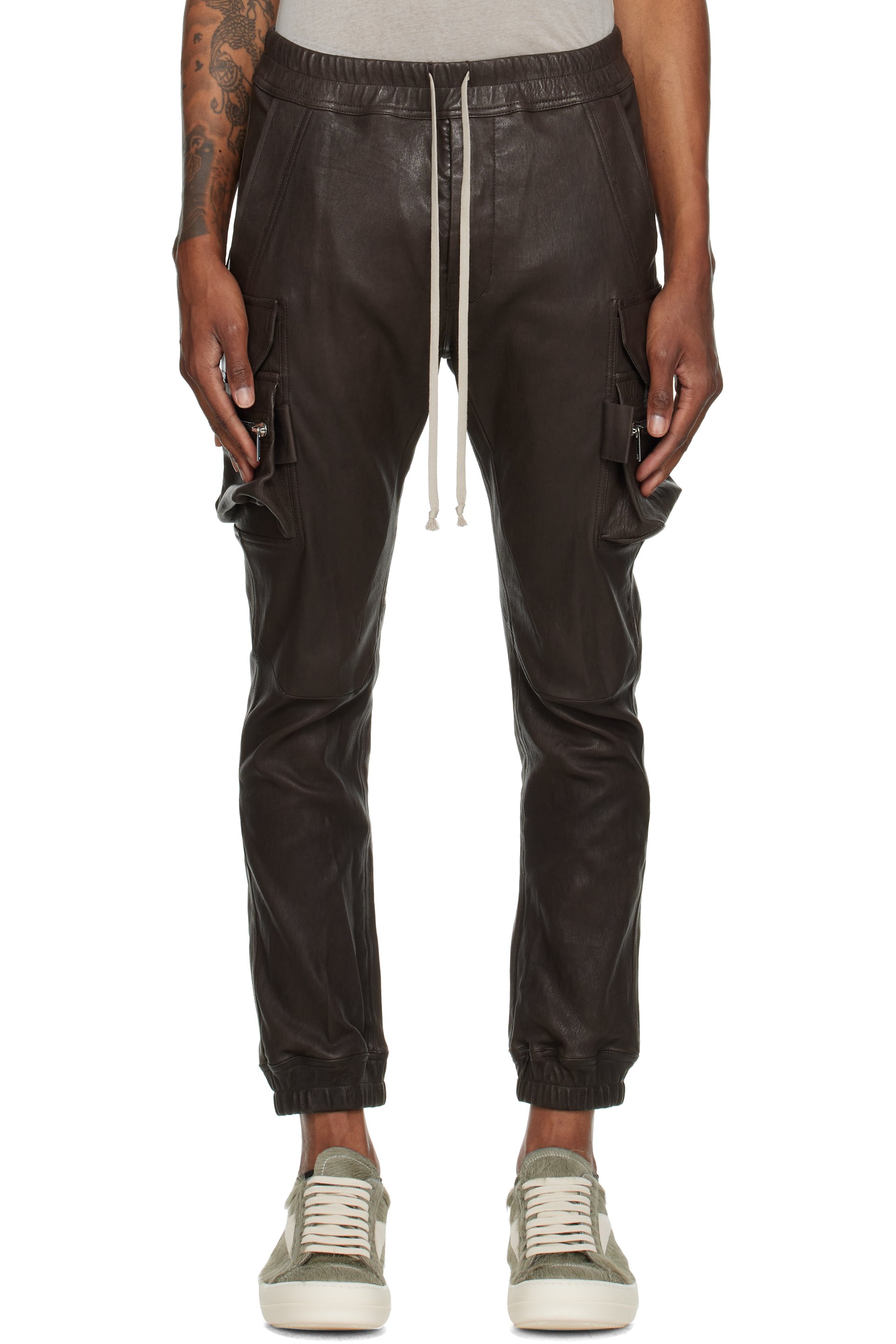 Rick Owens - Brown Tower Mastodon Leather Cargo Pants