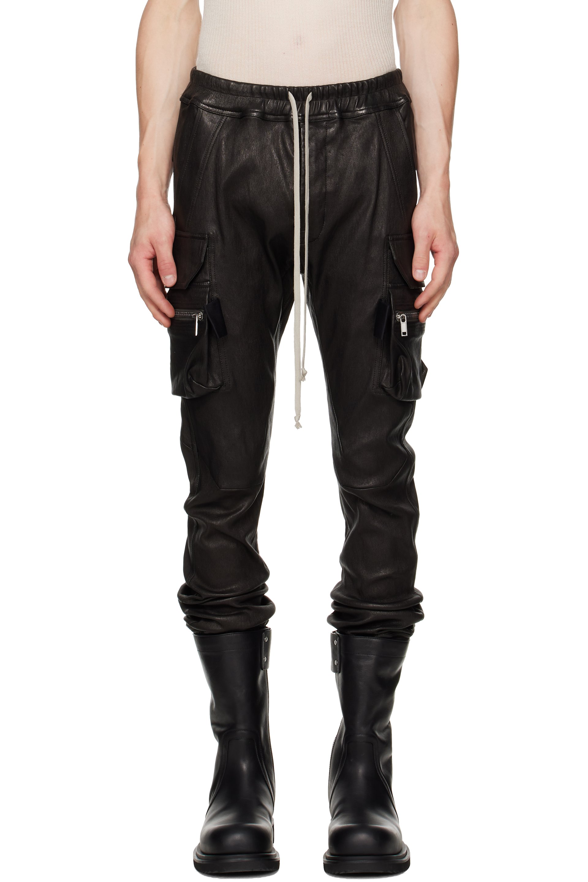 Rick Owens - Black Tower Mastodon Leather Cargo Pants