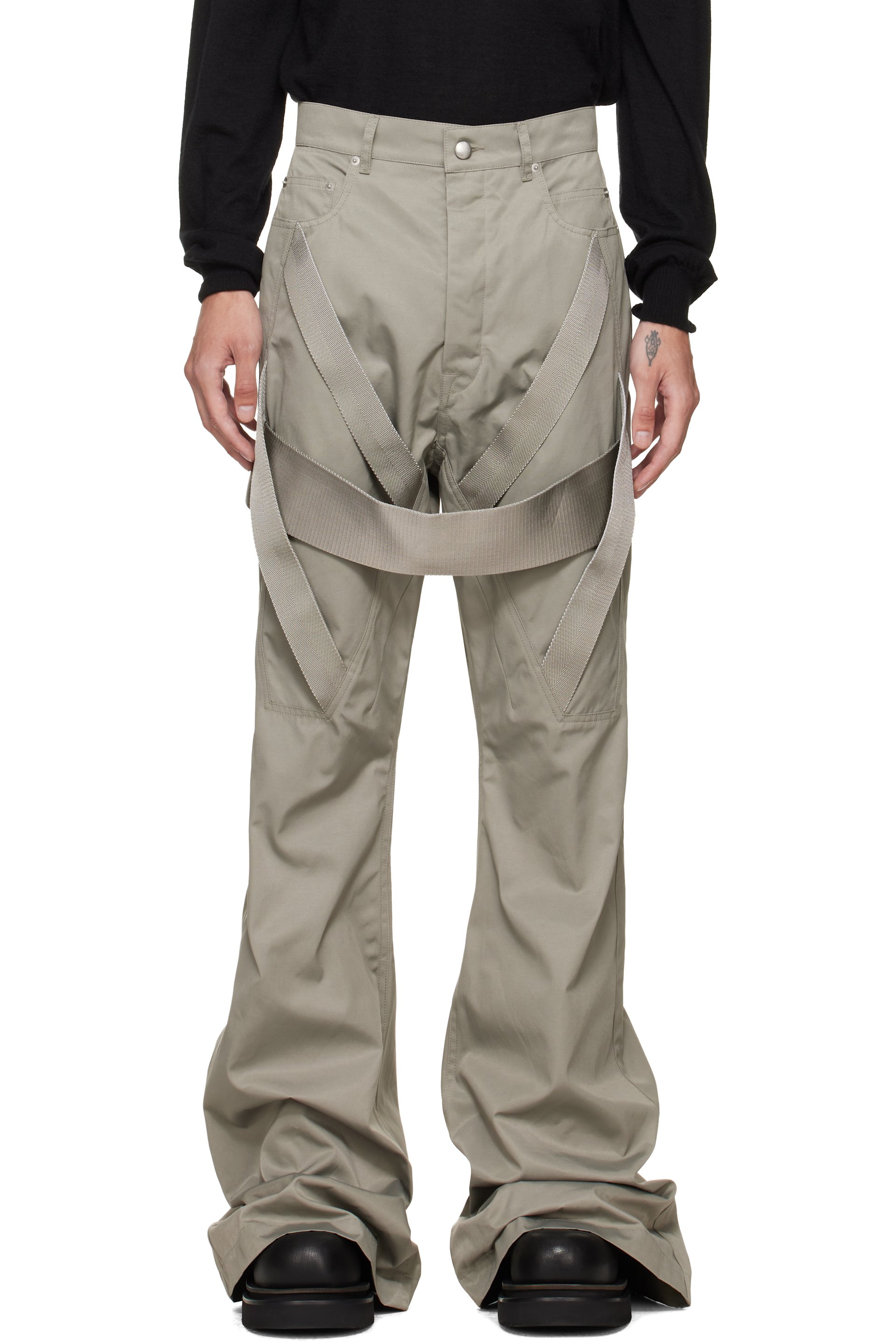 Rick Owens - Gray Tower Megastrapped Bolan Bootcut Trousers