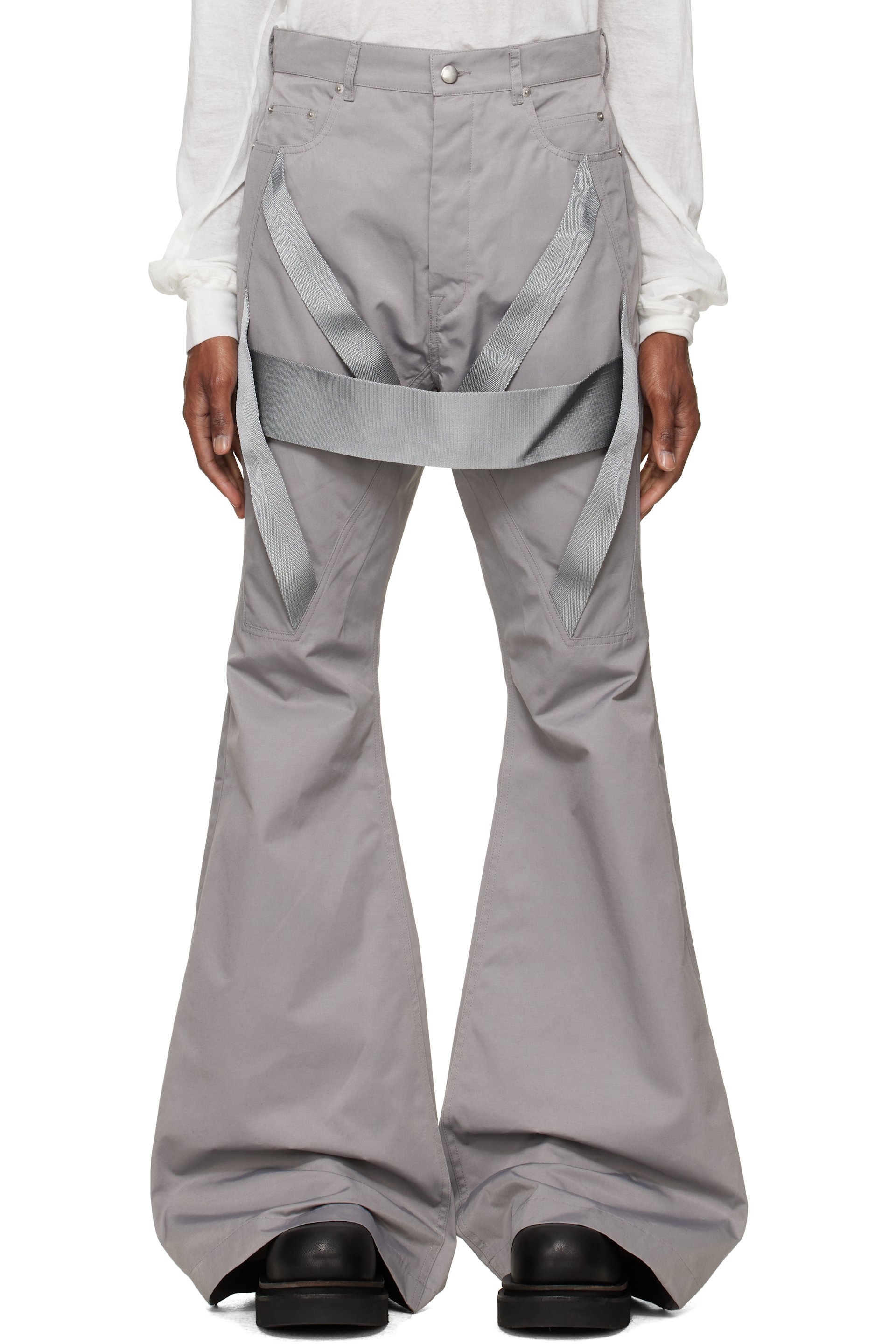 Rick Owens - Gray Tower Megastrapped Bolan Bootcut Trousers