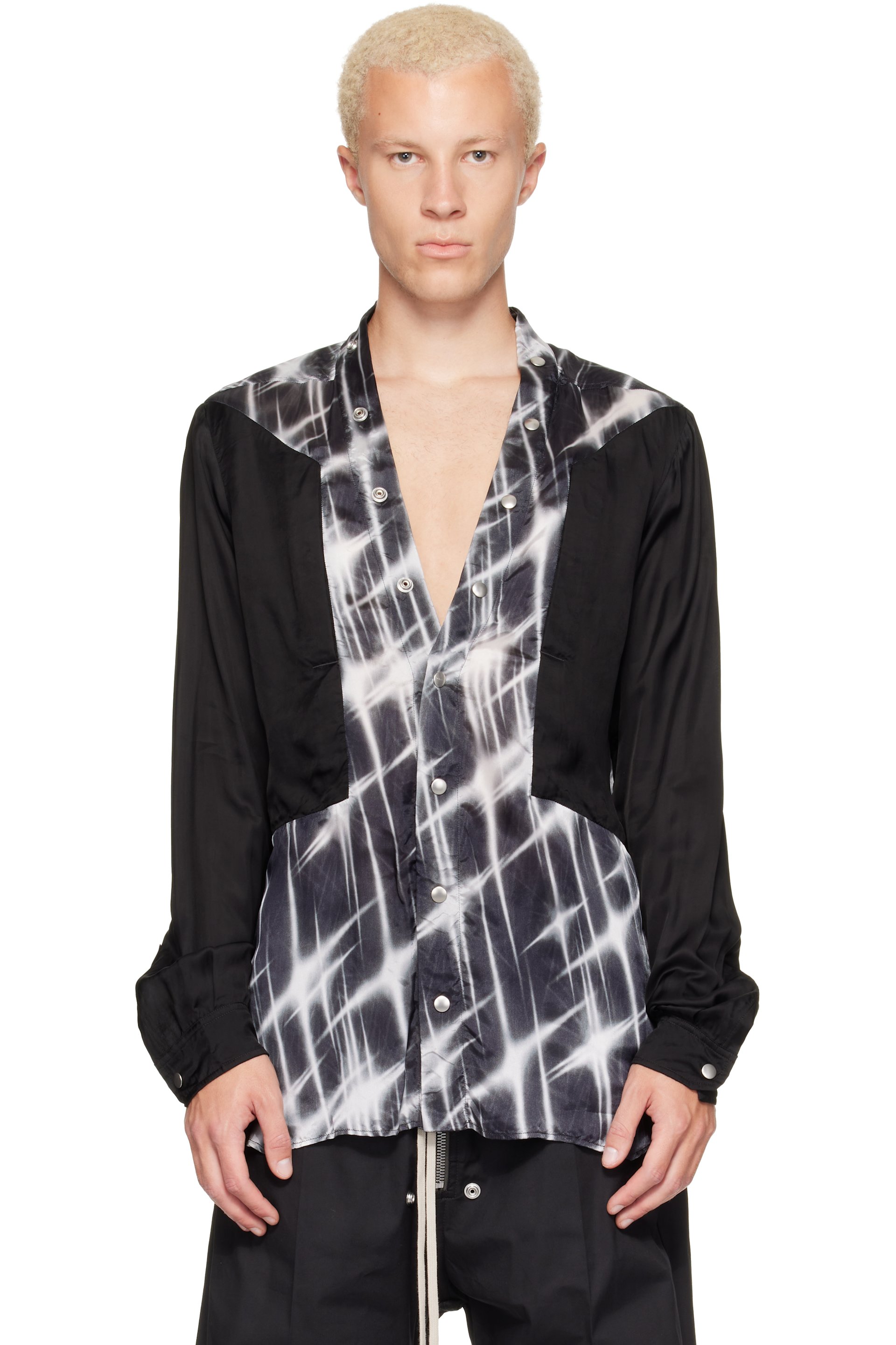 Rick Owens - Black & White Tower Larry Fogpocket Shirt