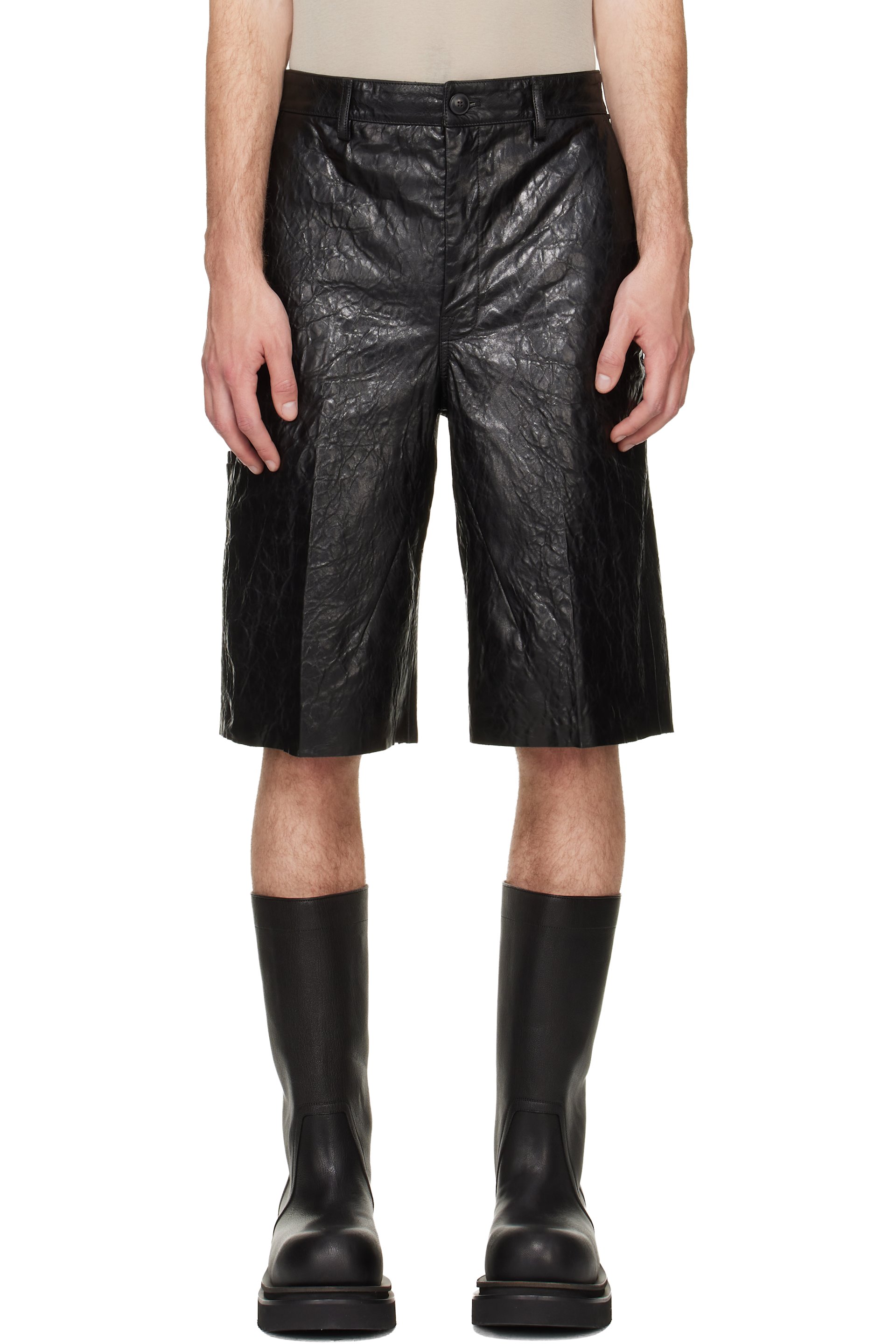Rick Owens - Black Tower Tumbled Leather Work Shorts
