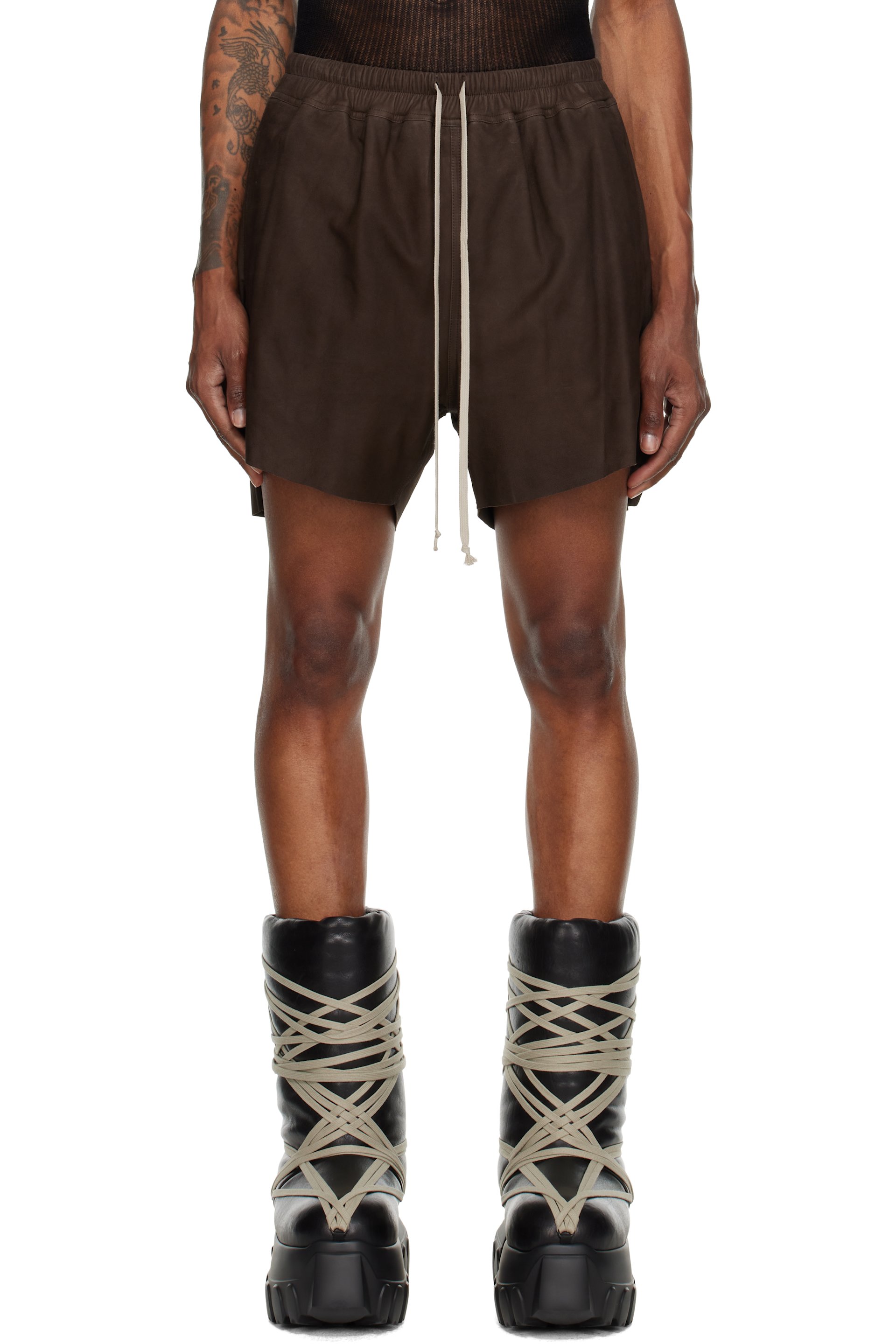 Rick Owens - Brown Rick S Boxers Leather Shorts