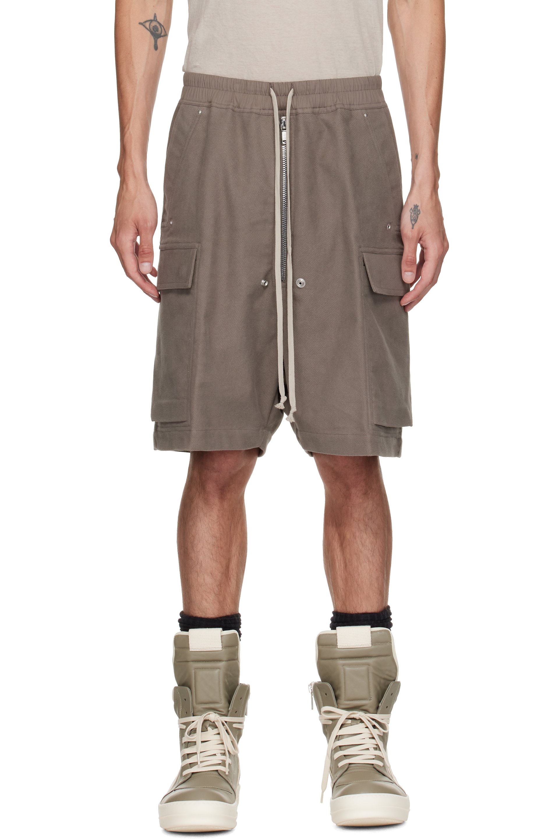 Rick Owens - Short cargo gris à glissière Bela - Tower