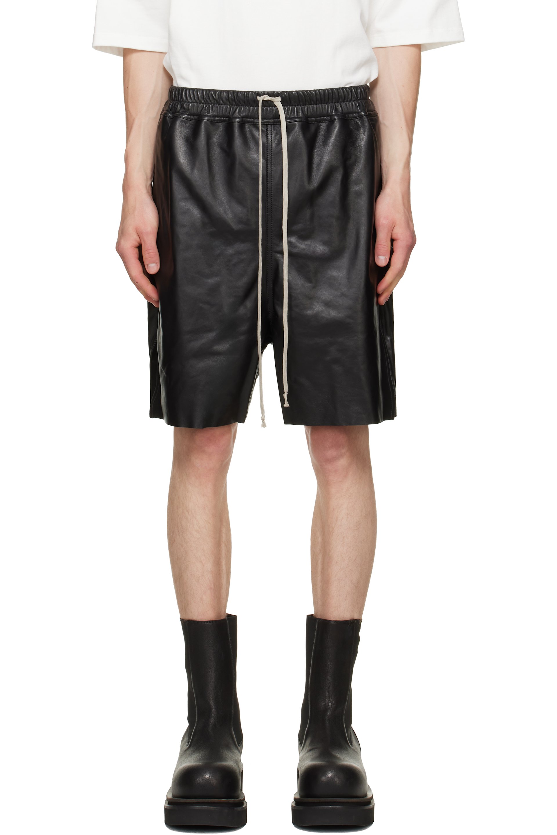 Rick Owens - Black Tower Boxers Leather Shorts