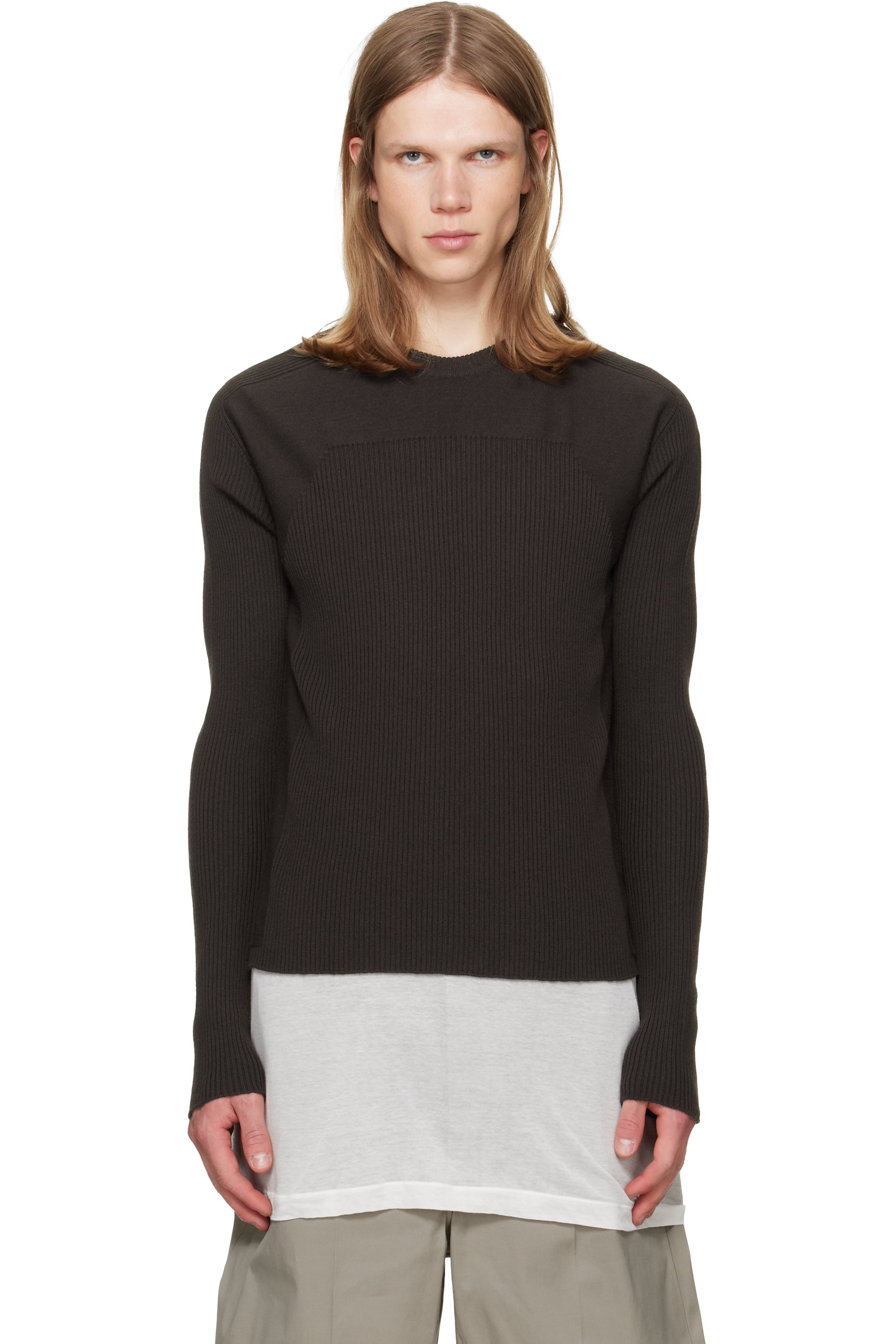 Rick Owens - Brown Tower Ribbed Geo Sweater