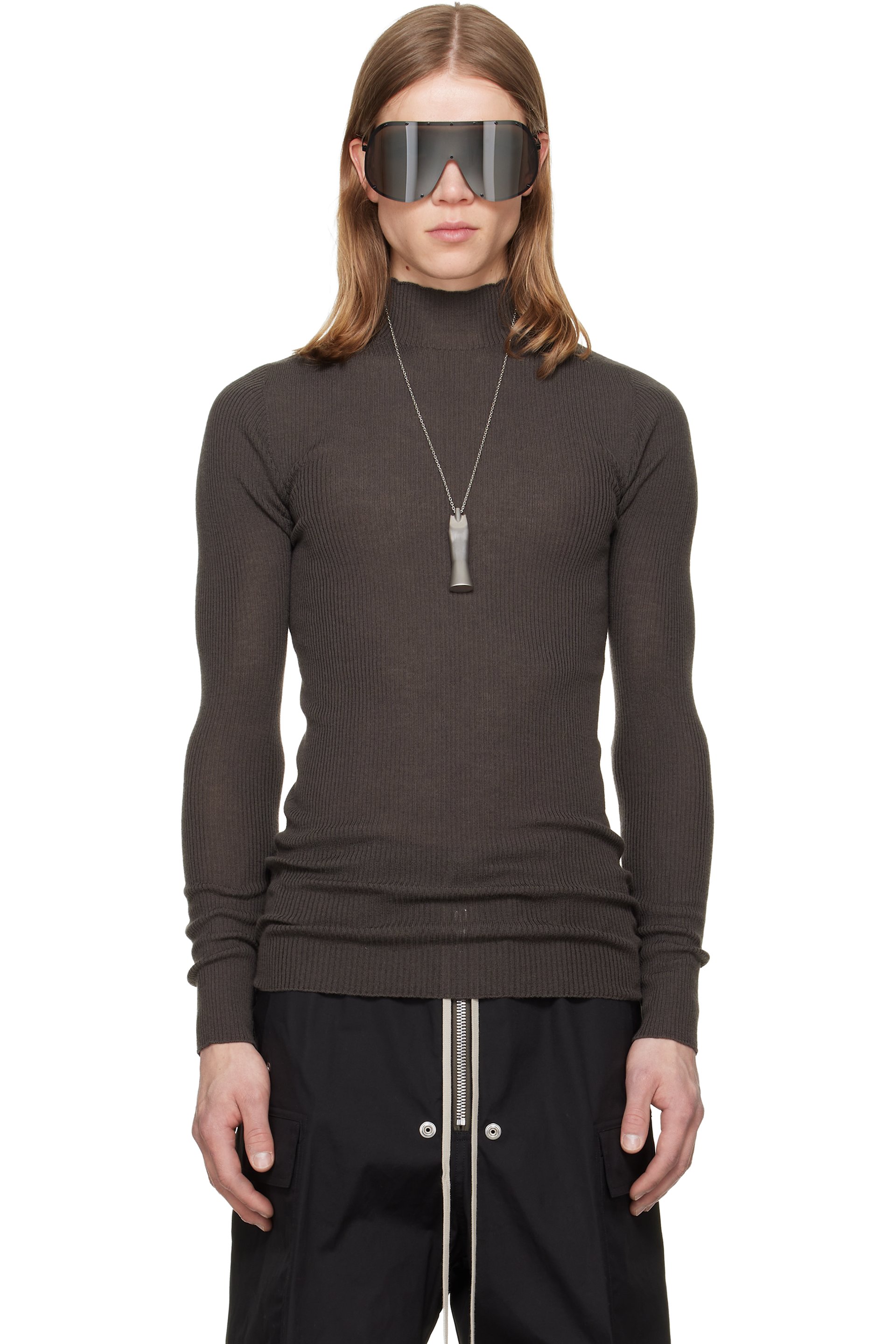 Rick Owens - Brown Tower Ribbed Lupetto Sweater