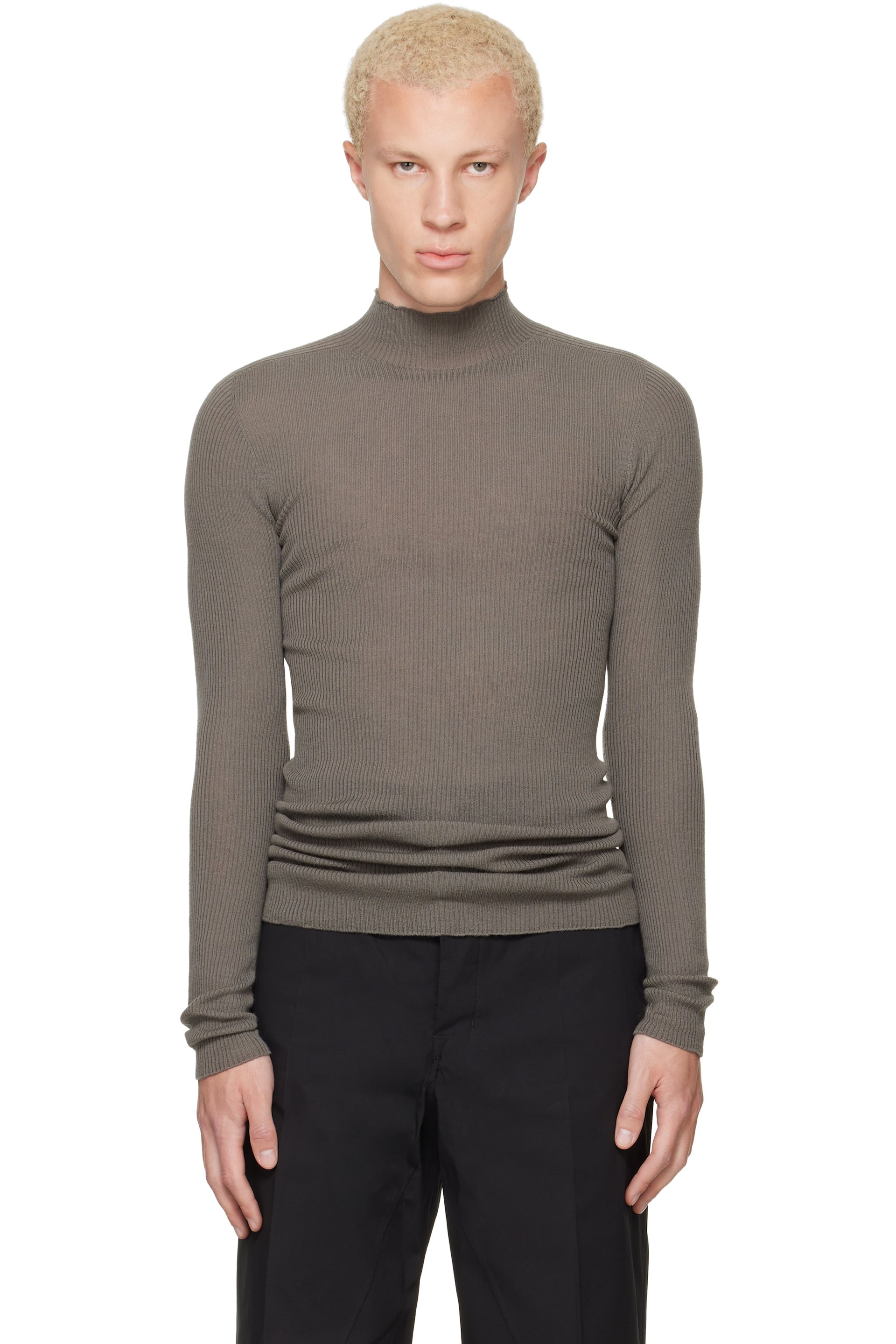 Rick Owens - Gray Tower Ribbed Lupetto Sweater