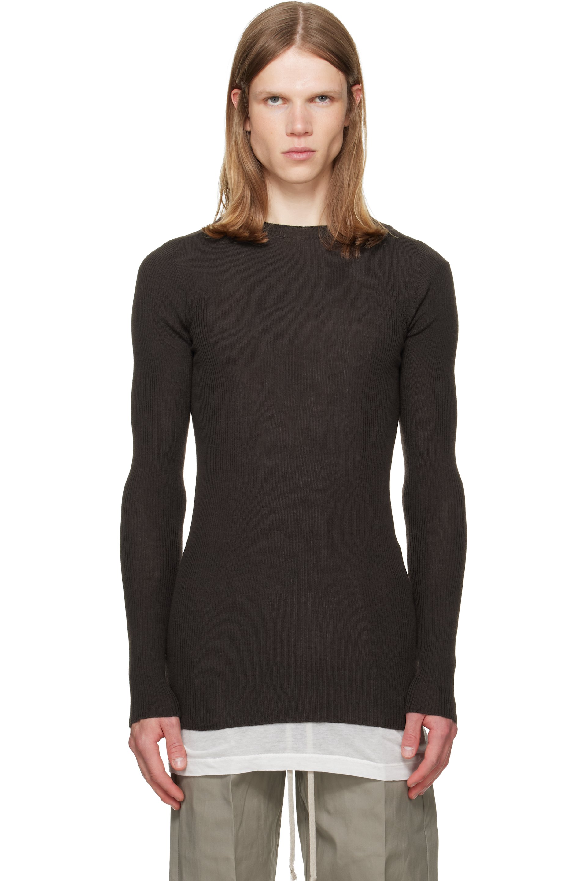 Rick Owens - Brown Tower Ribbed Round Neck Sweater