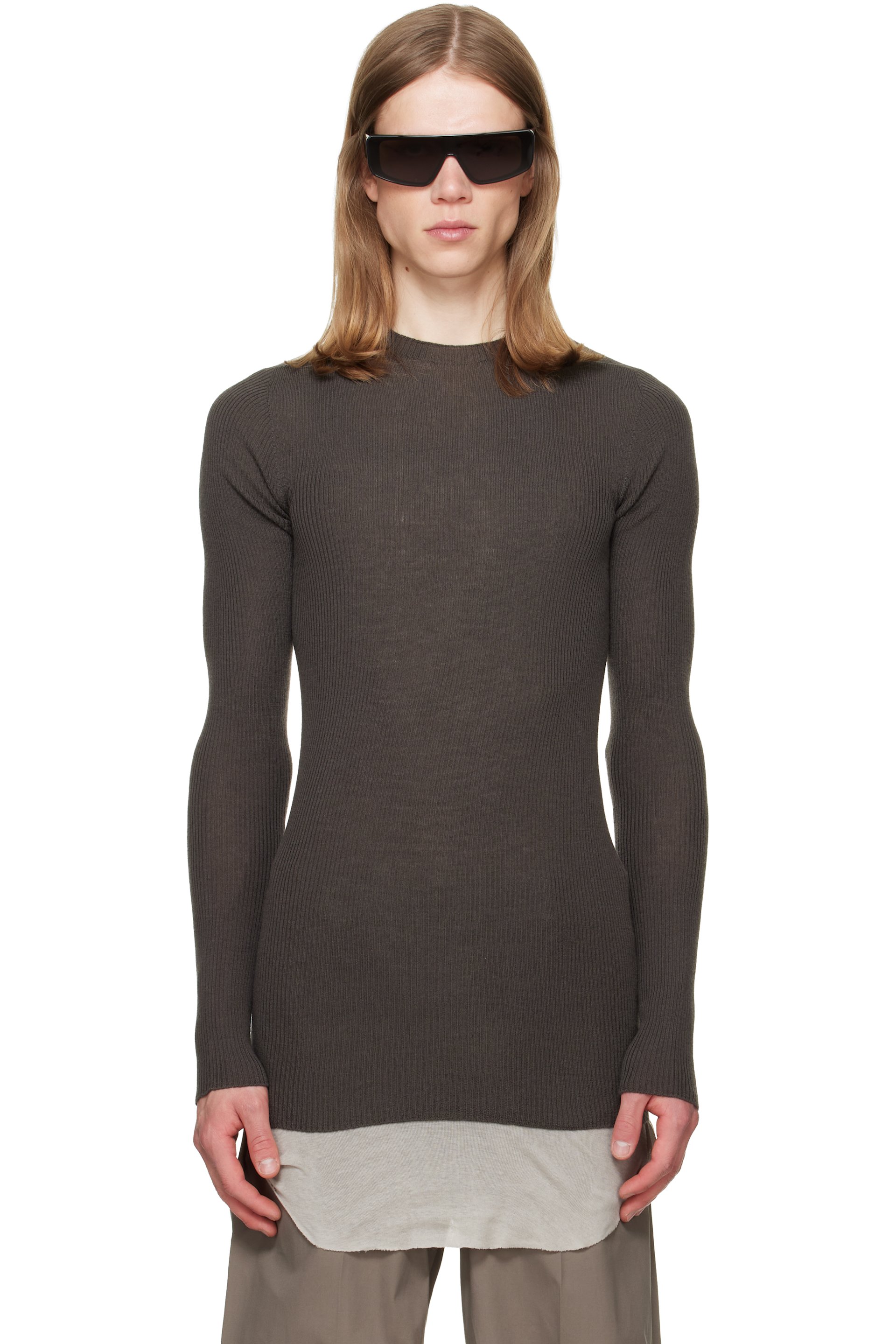 Rick Owens - Gray Tower Ribbed Round Neck Sweater