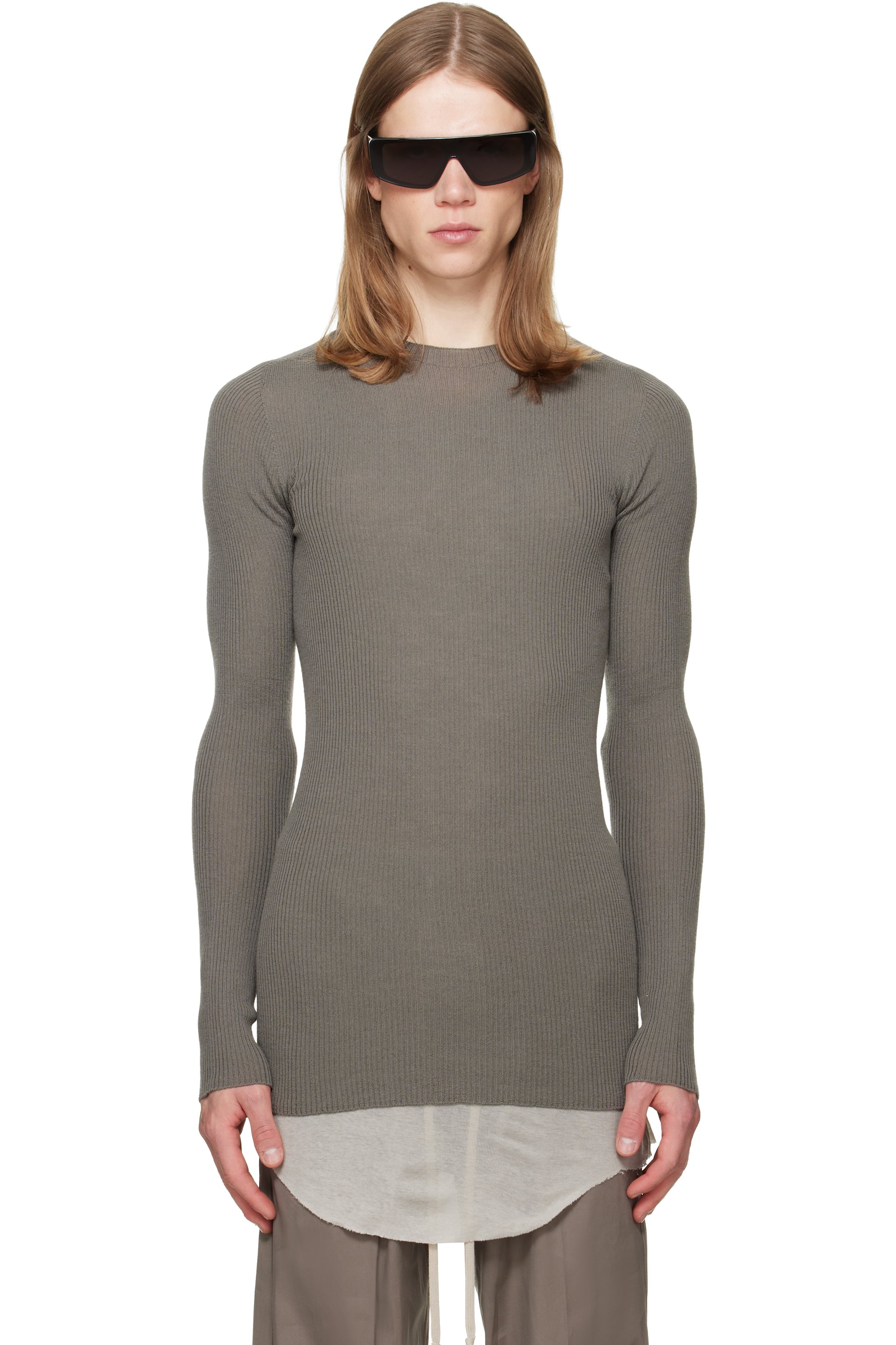 Rick Owens - Gray Tower Ribbed Round Neck Sweater