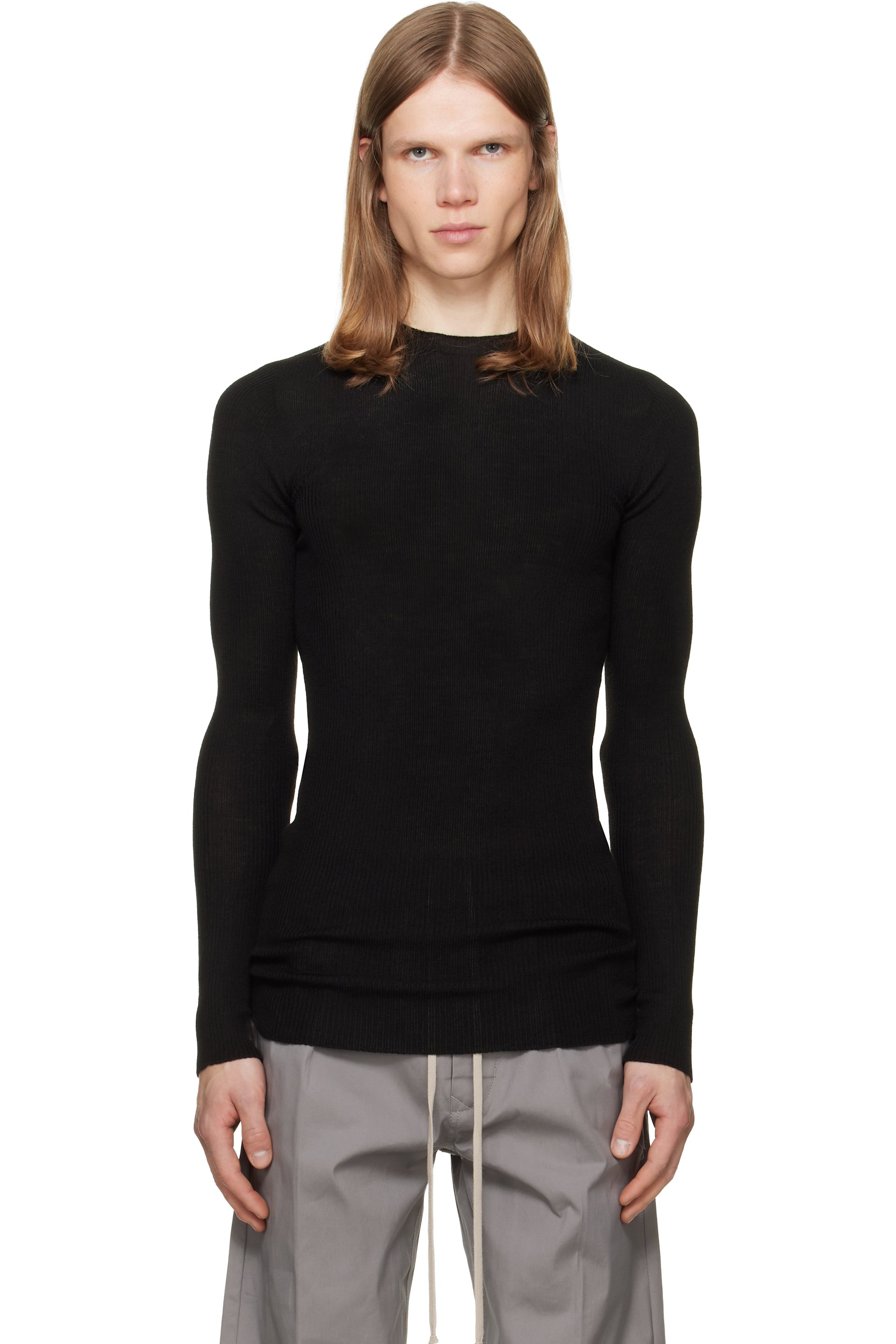 Rick Owens - Black Tower Ribbed Round Neck Sweater