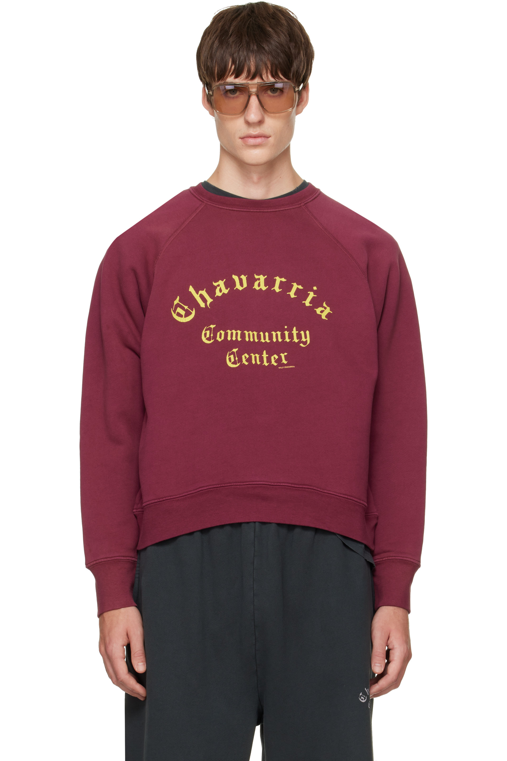WILLY CHAVARRIA - Burgundy 'Community Center' LS Buffalo Sweatshirt