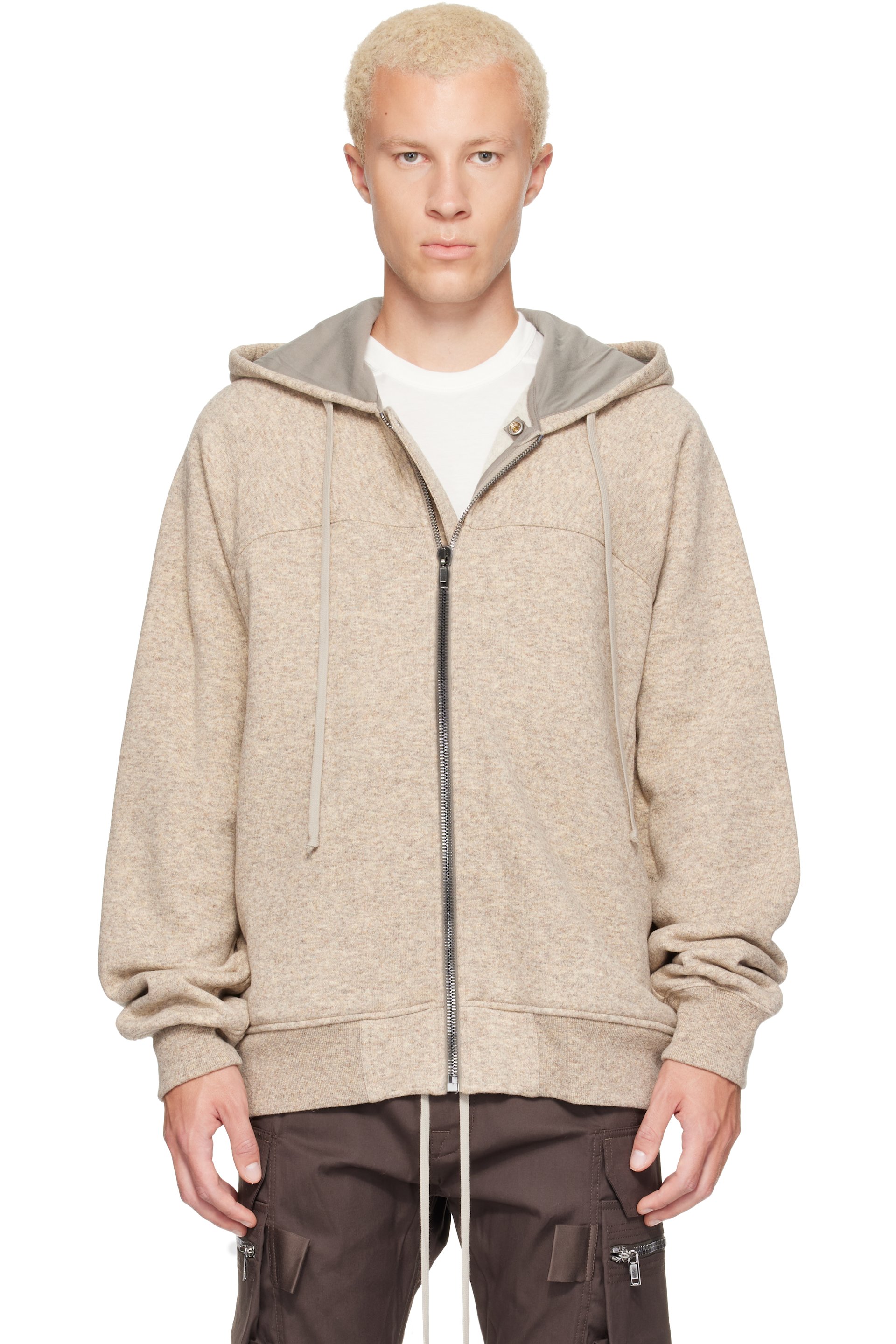 Rick Owens - Beige Tower Wool Windbreaker Hoodie