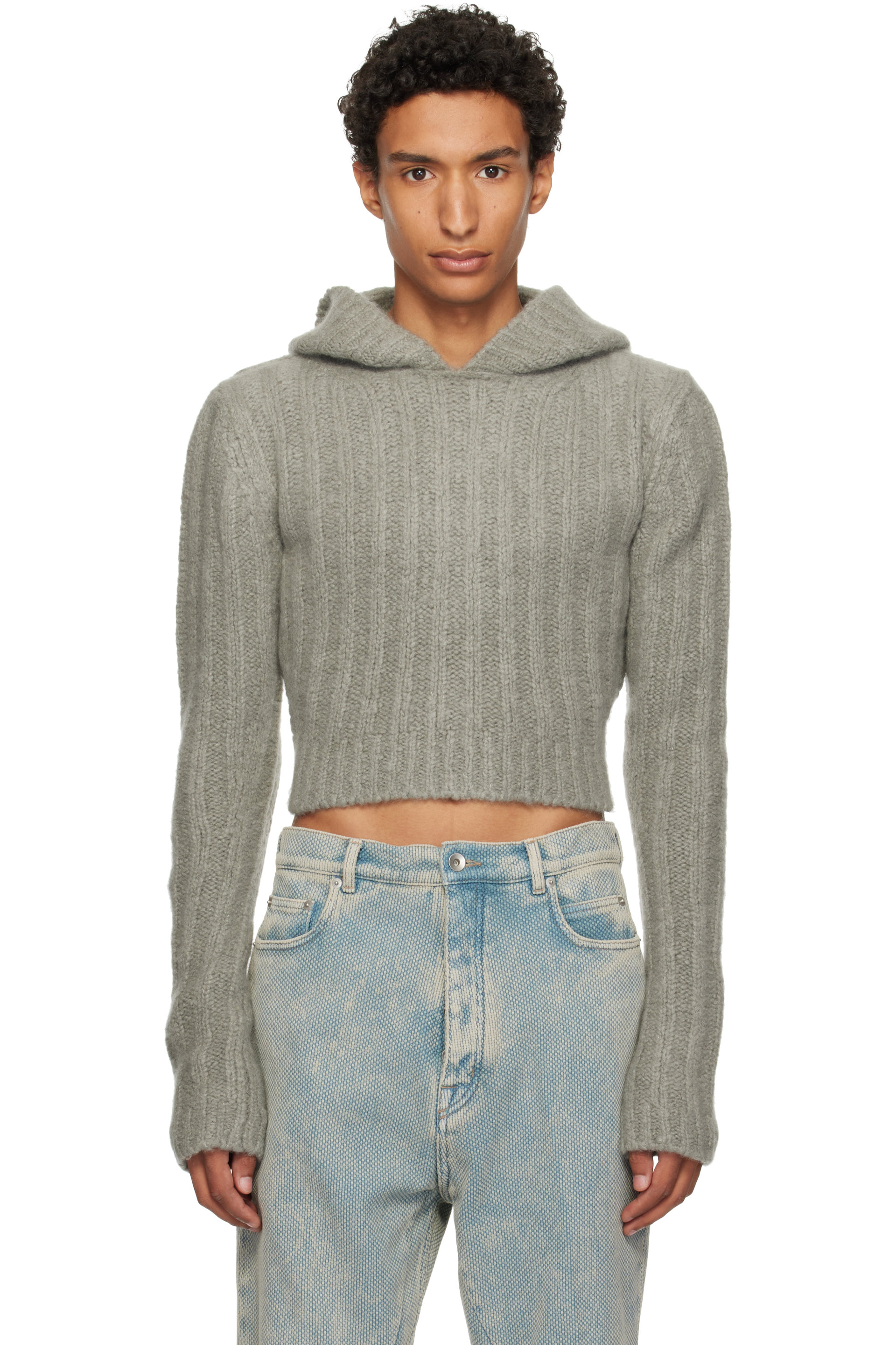 Rick Owens - Gray Tower Cropped Hoodie