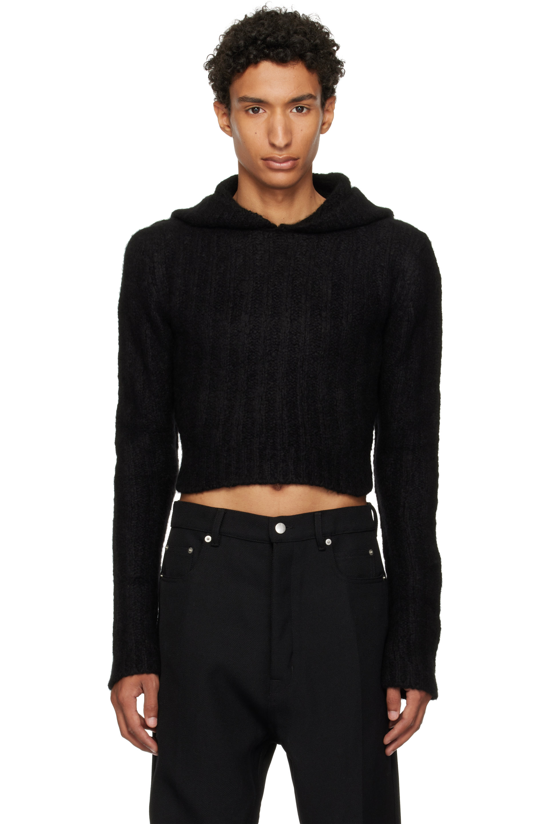 Rick Owens - 黑色 Tower Cropped 连帽衫