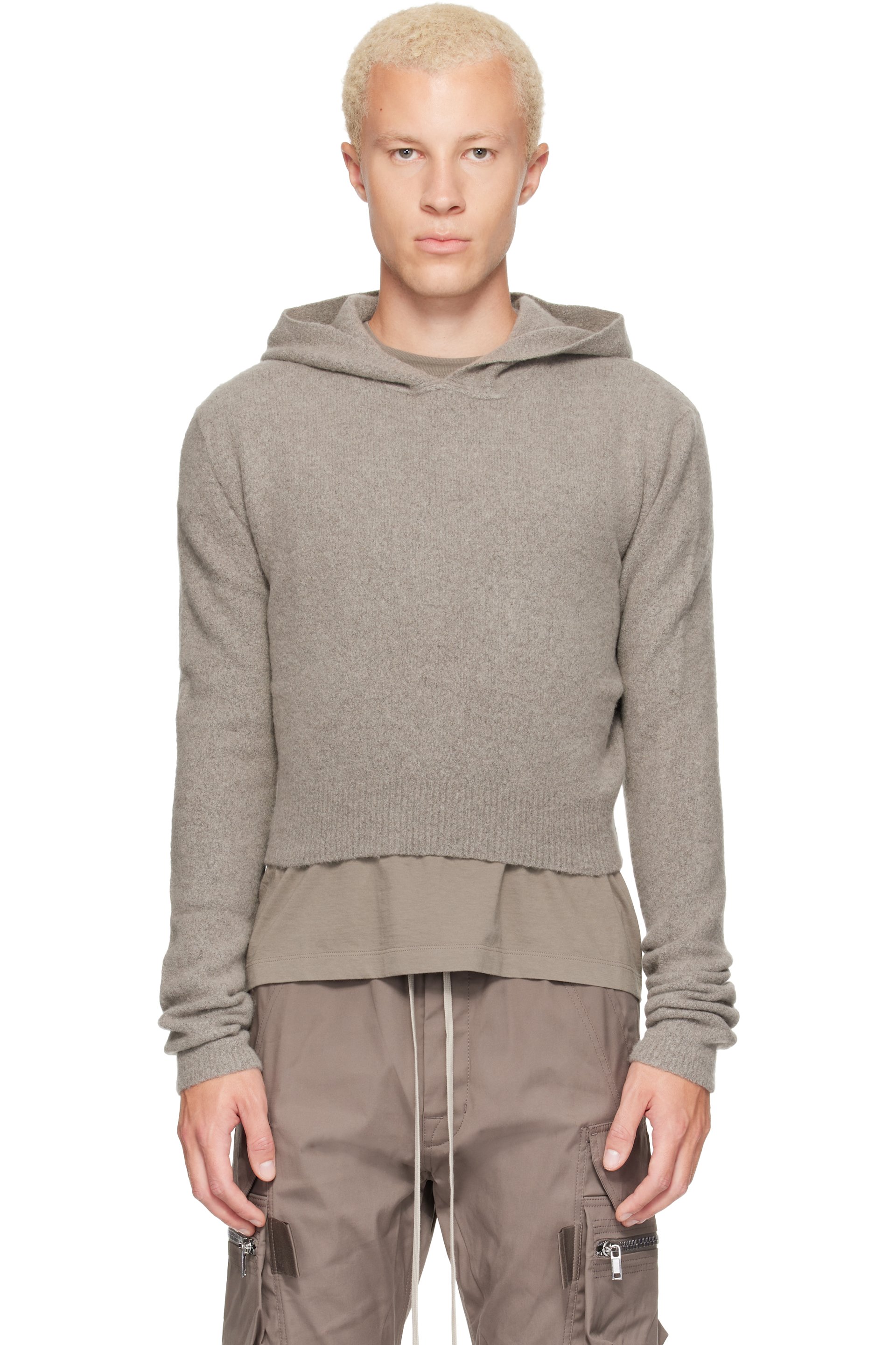 Rick Owens - Gray Tower Dust Felt Cashmere Cropped Hoodie