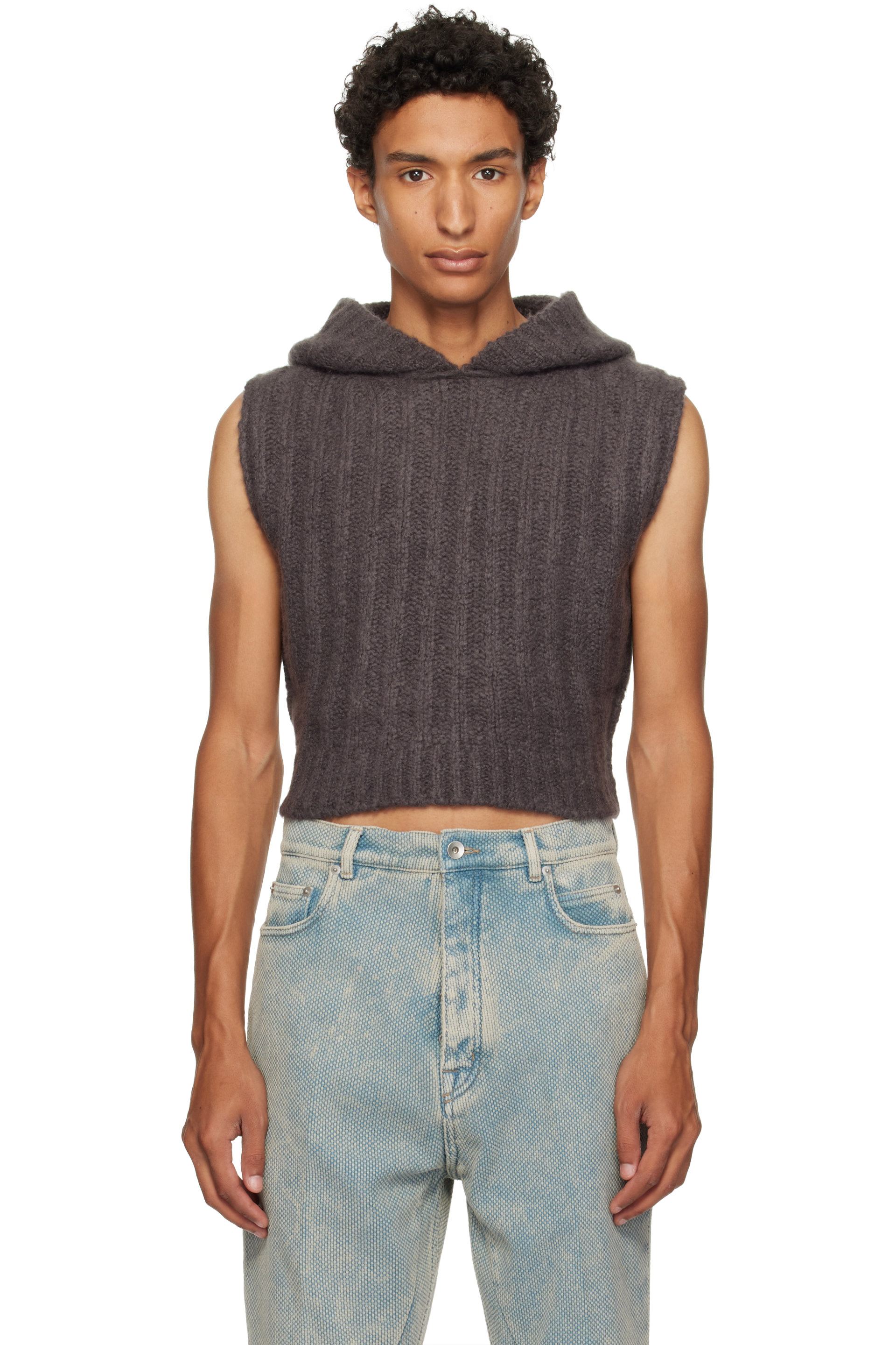 Rick Owens - Gray Tower Cropped Hooded Tank Top