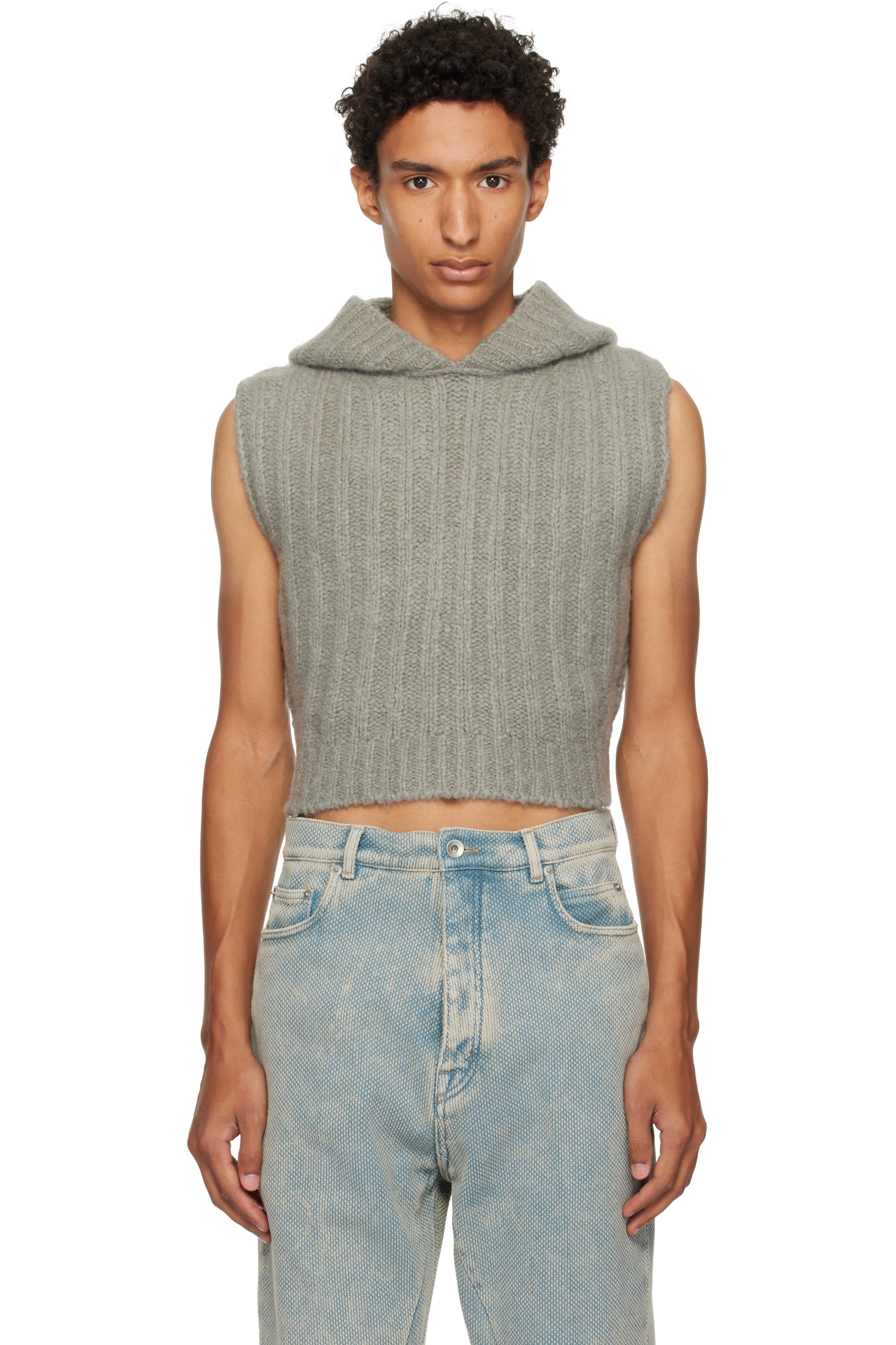 Rick Owens - Gray Tower Cropped Hooded Tank Top