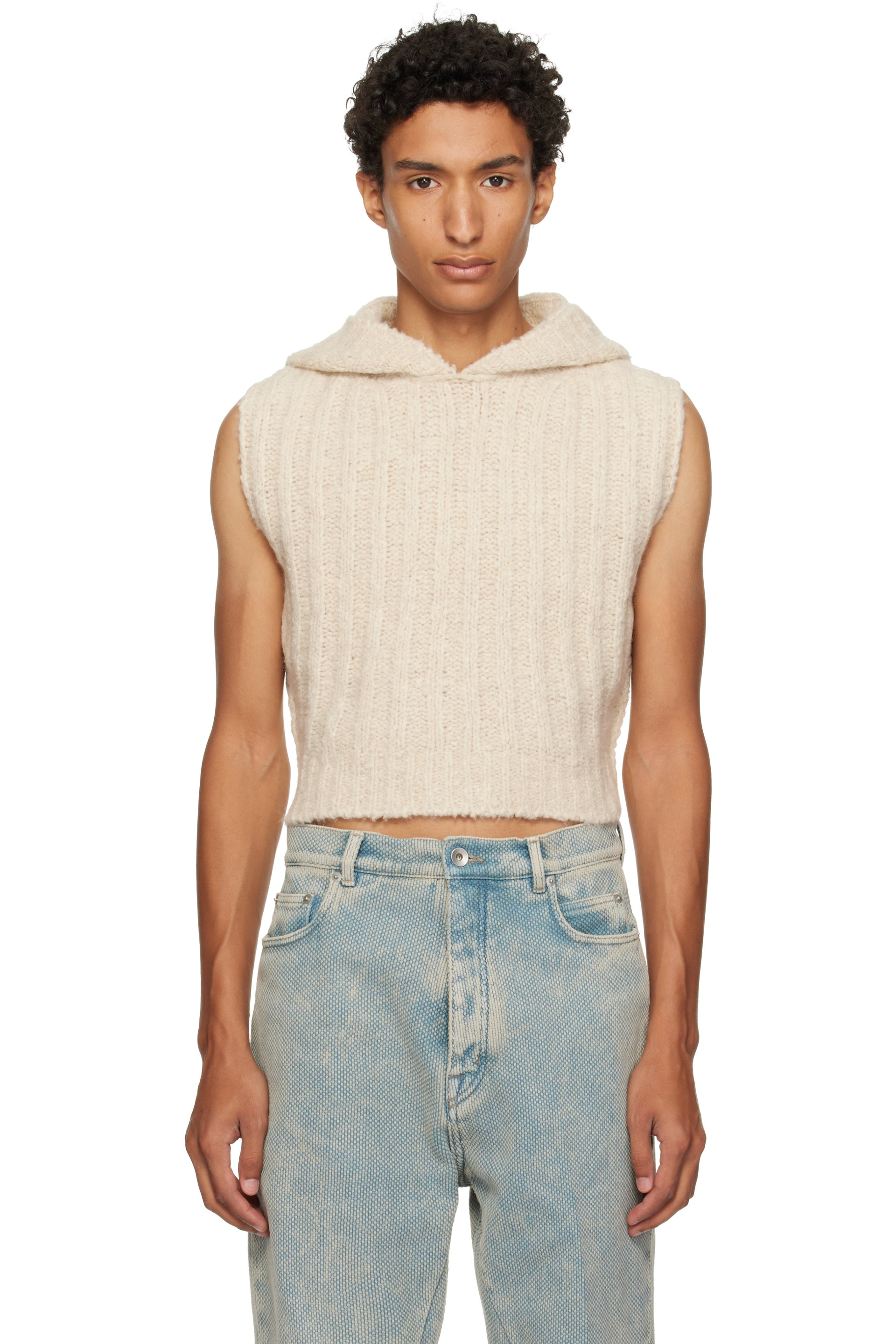 Rick Owens - Off-White Tower Cropped Hooded Tank Top