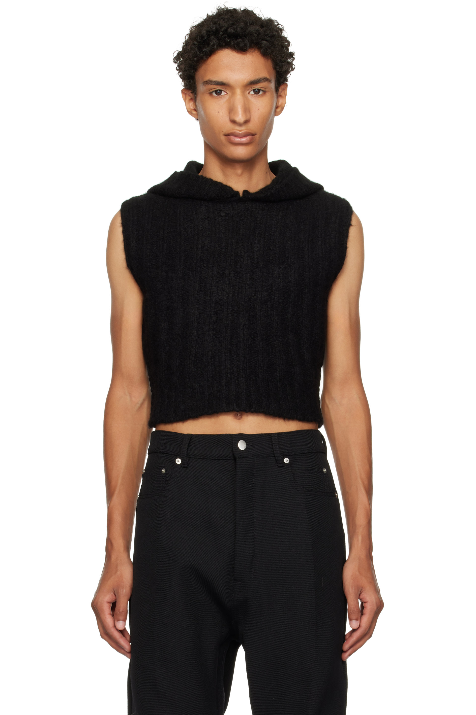 Rick Owens - Black Tower Cropped Hooded Tank Top