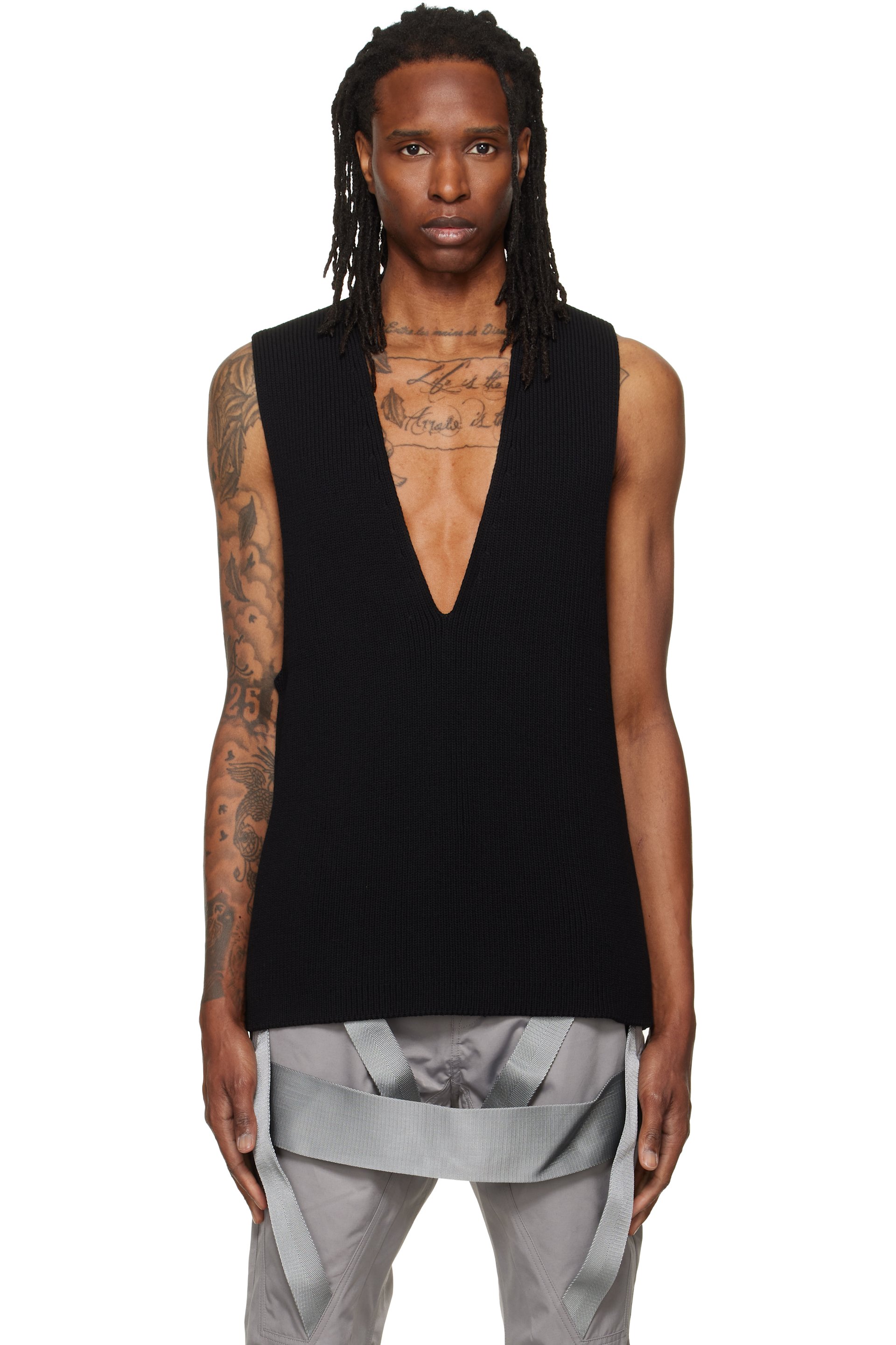 Rick Owens - Black Tower Knit V Tank Top