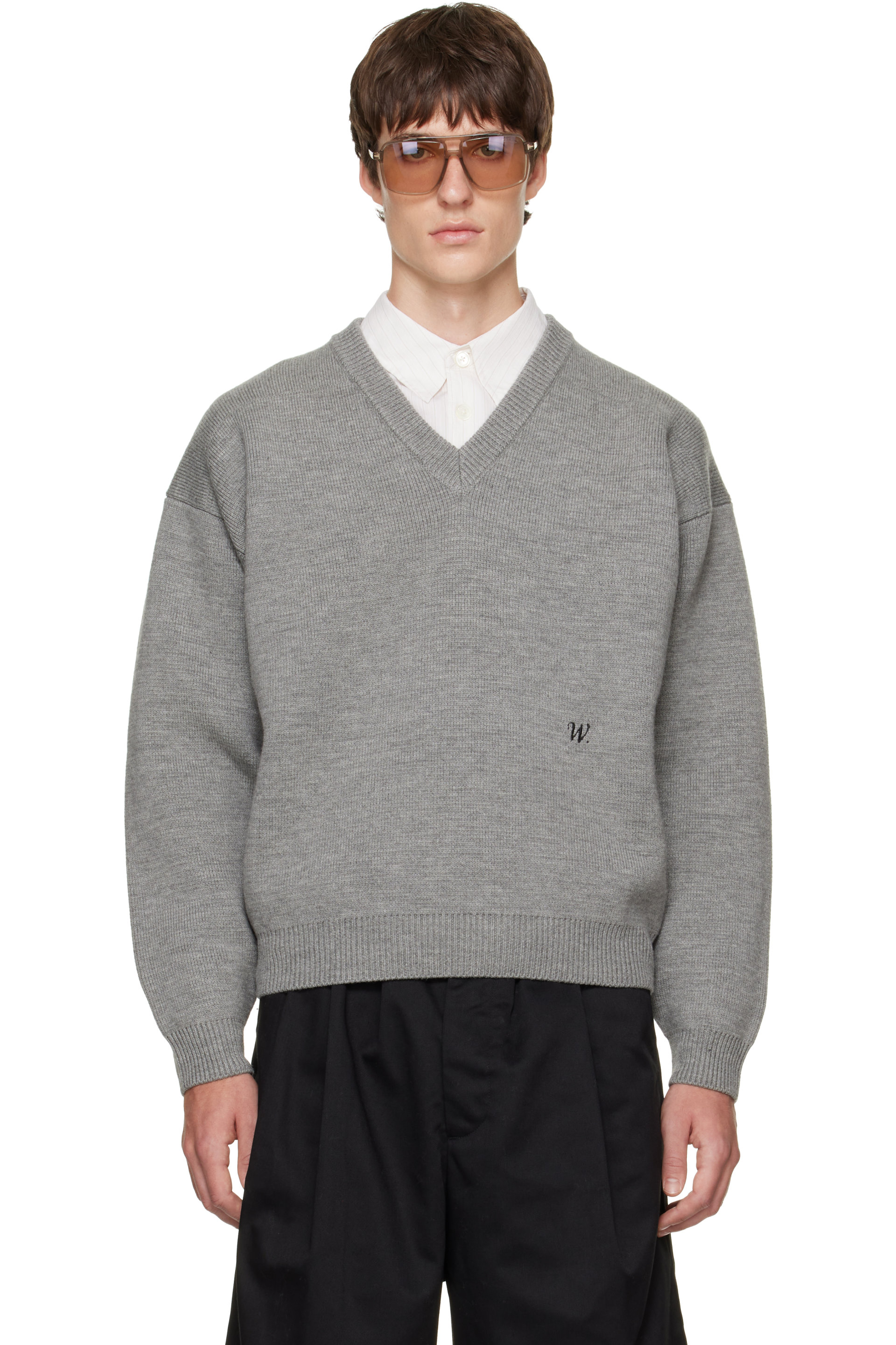 WILLY CHAVARRIA - Gray 'Chavarria' V-Neck Sweater