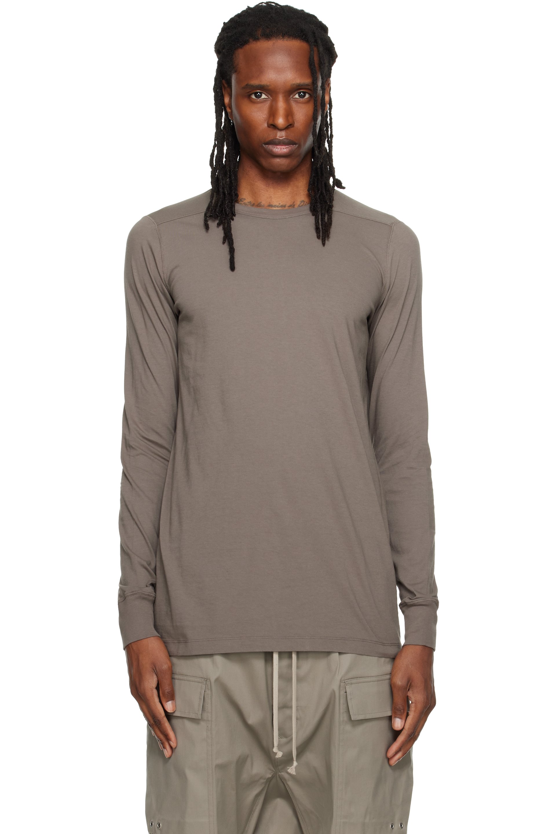 Rick Owens - T-shirt à manches longues gris à couture horizontale aux épaules - Tower