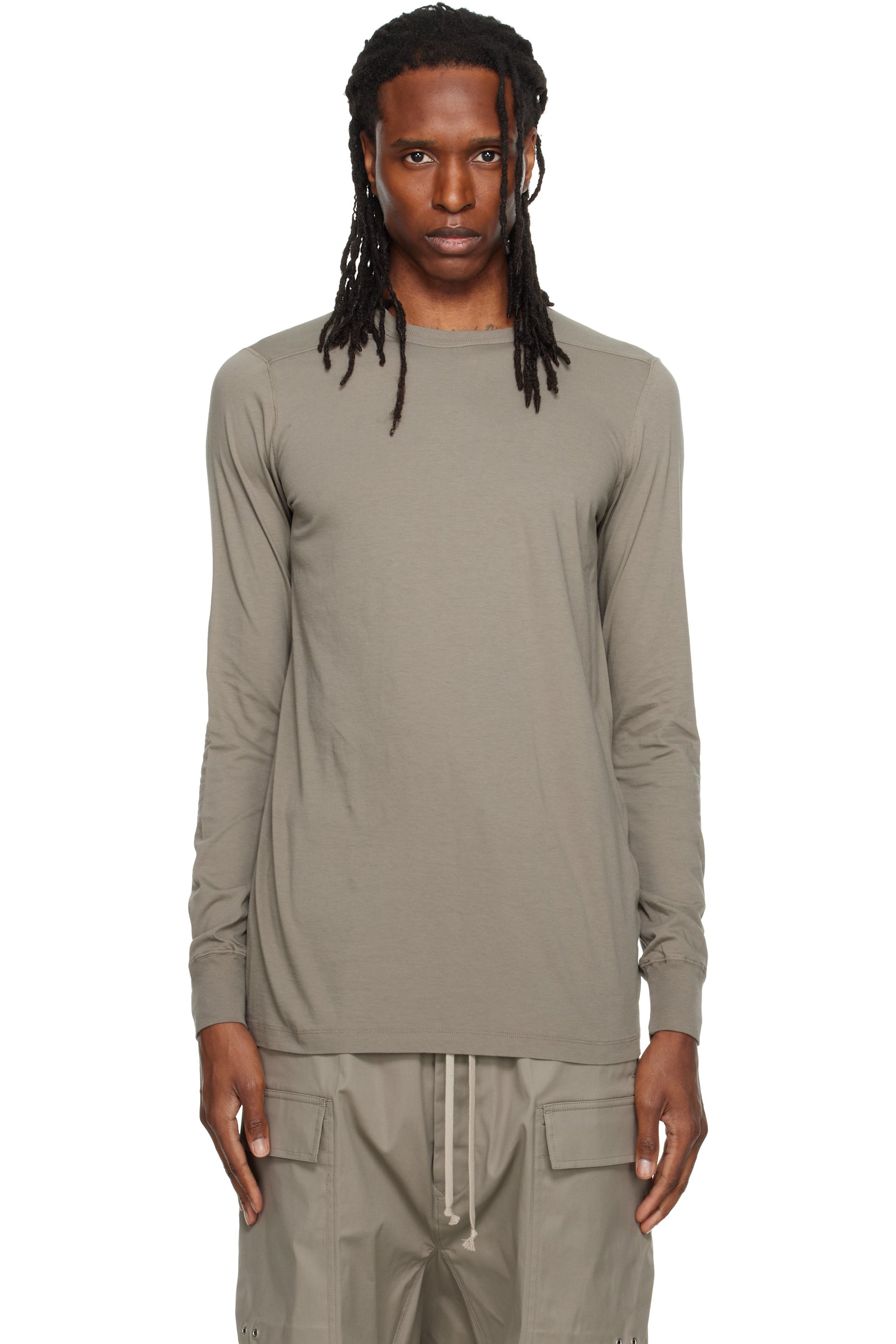 Rick Owens - T-shirt à manches longues taupe à couture horizontale aux épaules - Tower