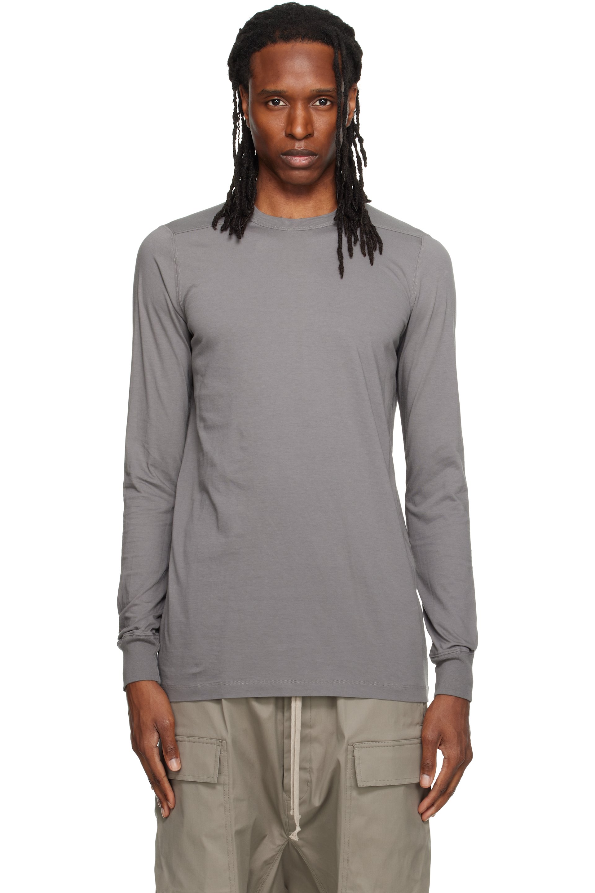 Rick Owens - T-shirt à manches longues gris à couture horizontale aux épaules - Tower