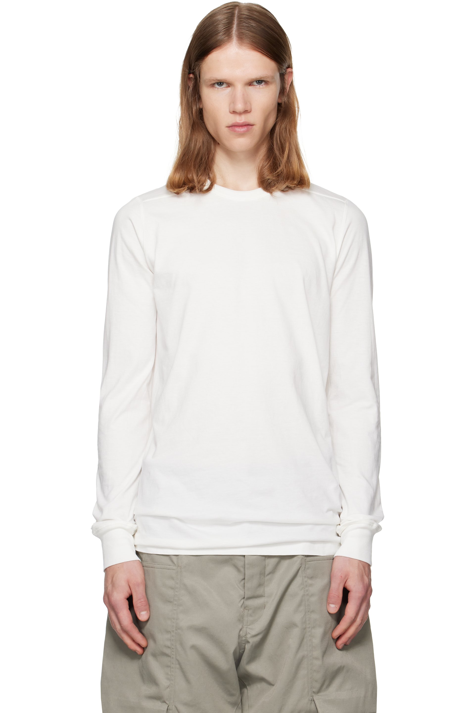 Rick Owens - T-shirt à manches longues blanc cassé à couture horizontale aux épaules - Tower