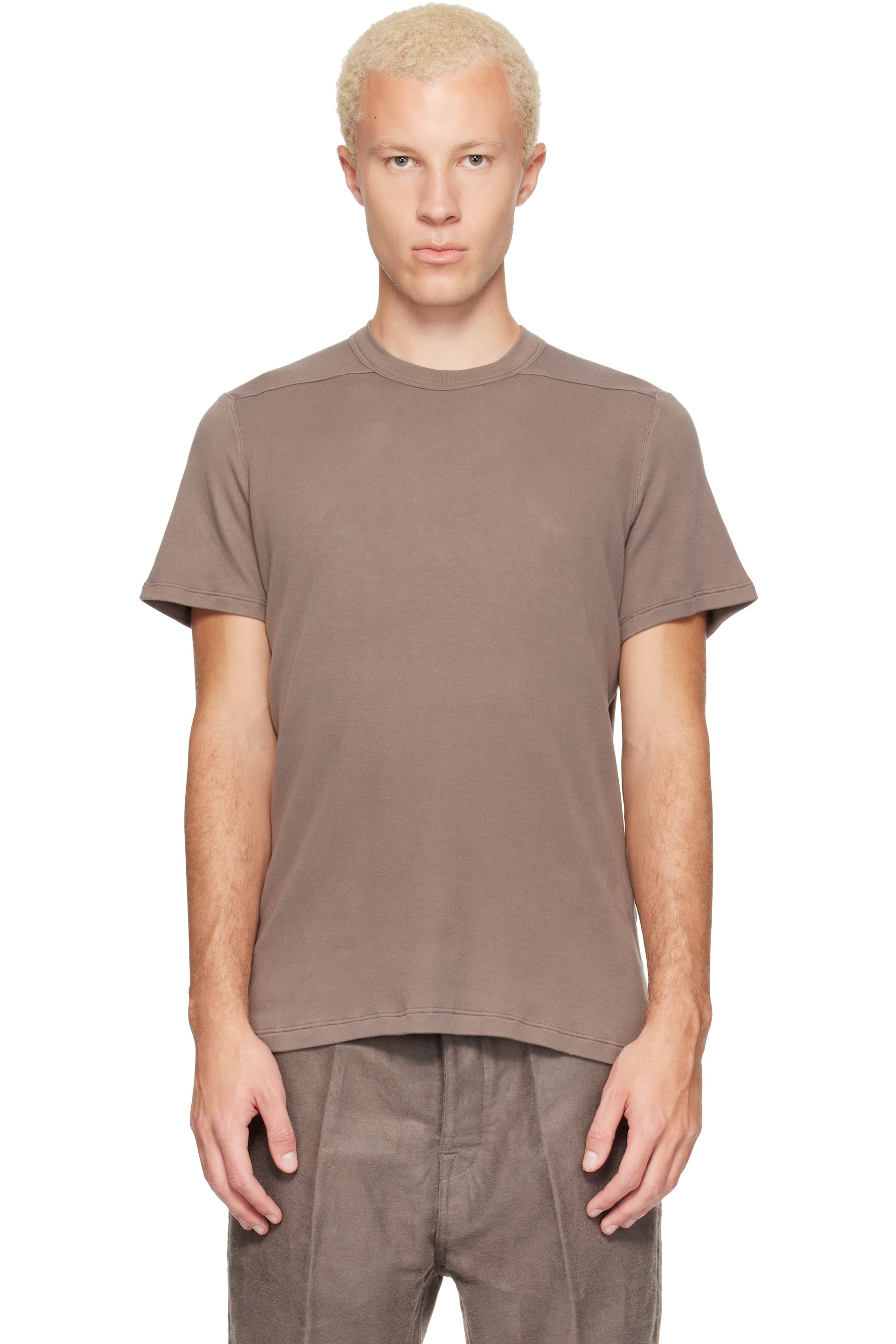 Rick Owens - T-shirt à manches courtes taupe à couture horizontale aux épaules - Tower