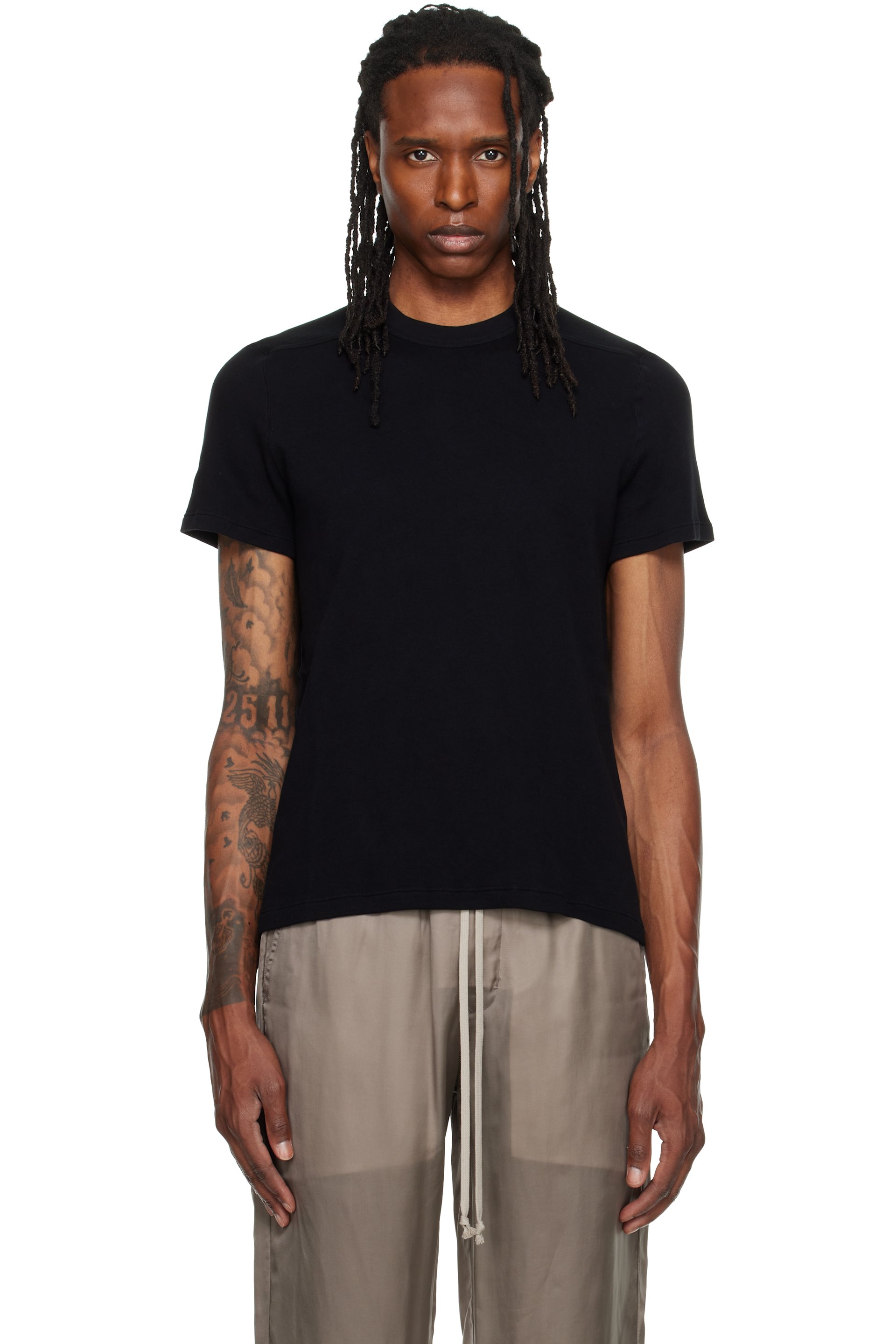 Rick Owens - T-shirt à manches courtes noir à couture horizontale aux épaules - Tower